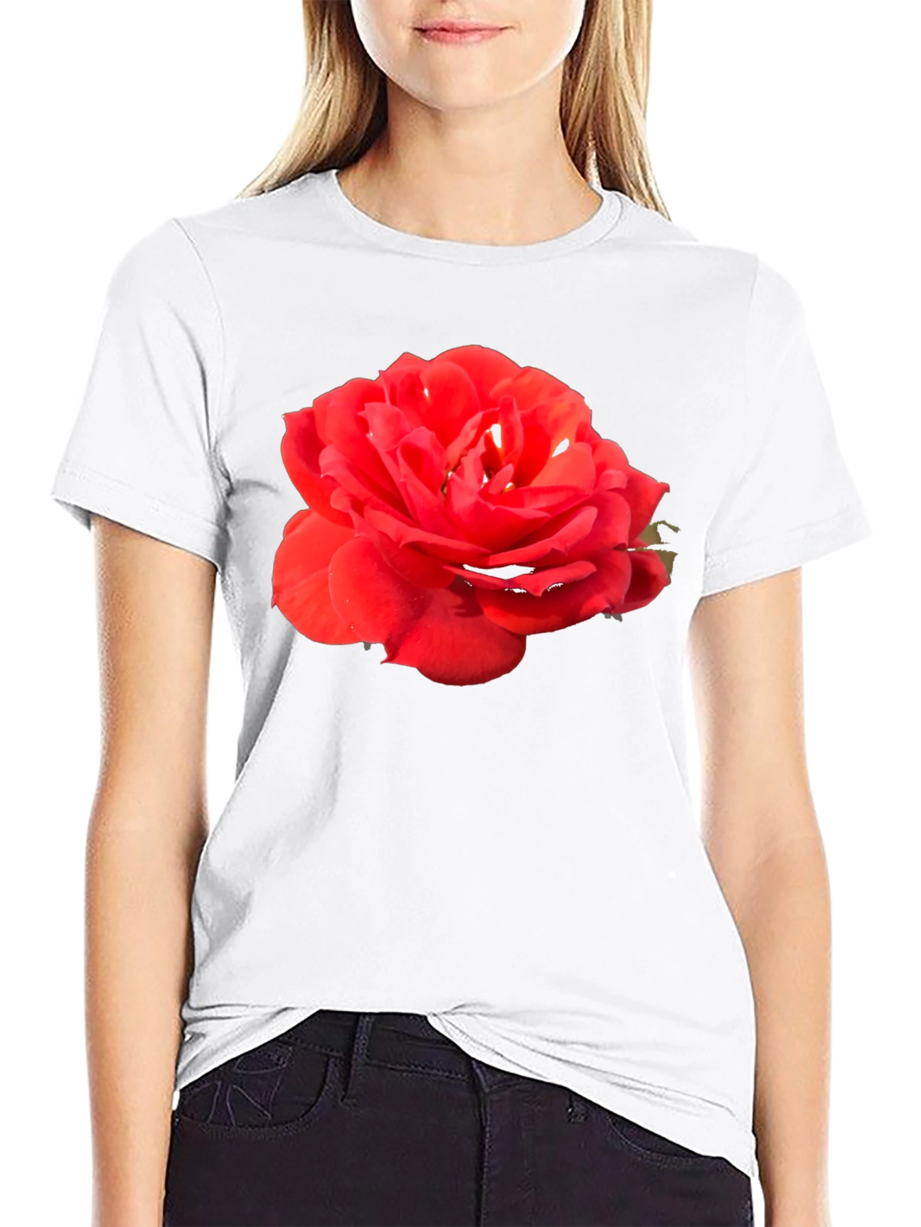 Black Red Rose Graphic Tee - Classic Black Cotton T-Shirt view 9
