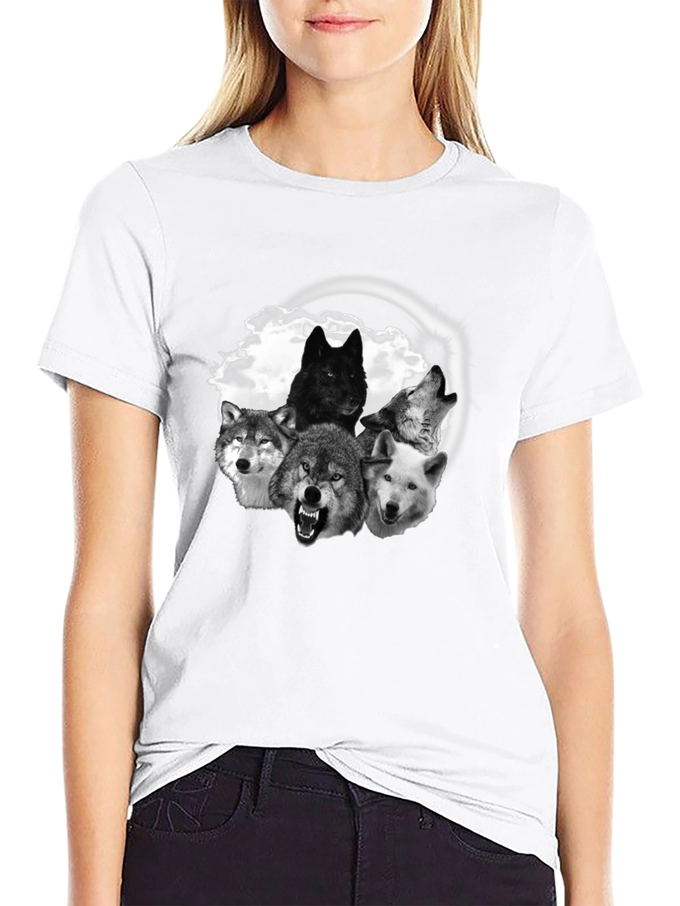 Black Wolf Pack Graphic Tee - Black Cotton T-Shirt view 9
