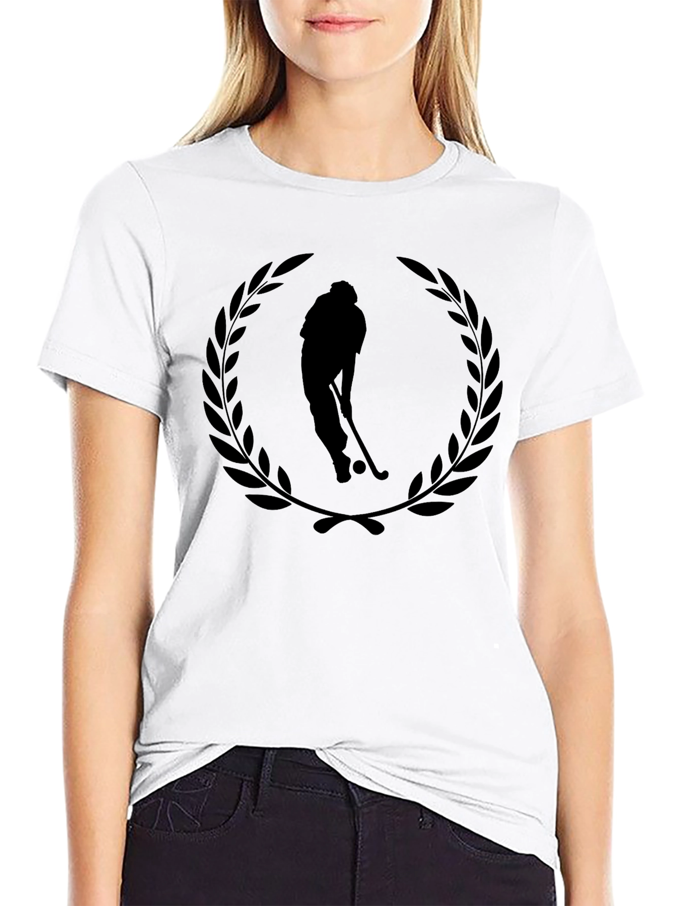 Black Hockey Player Laurel Wreath Graphic Tee view 9