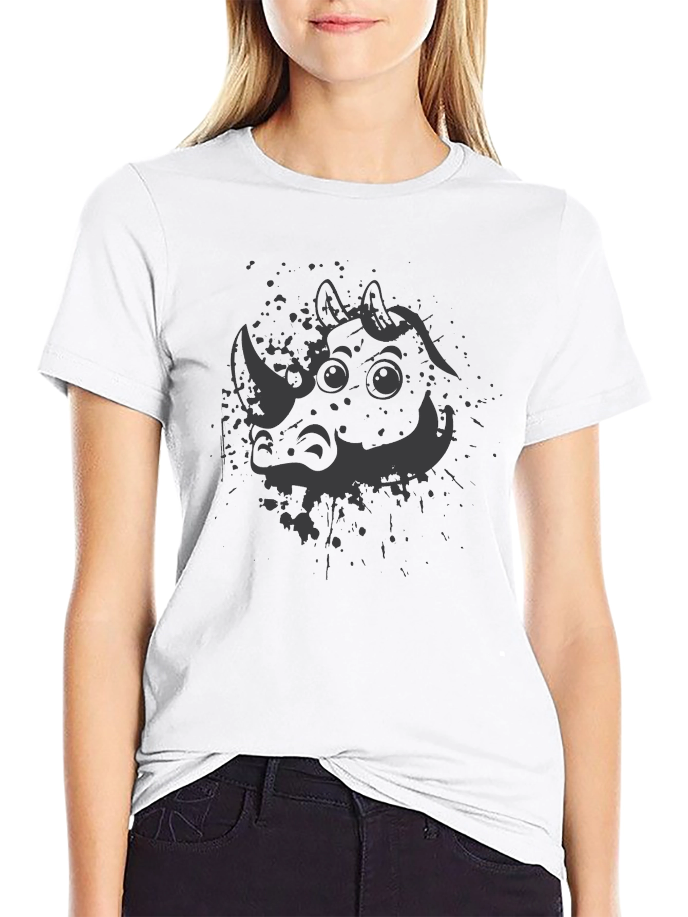 Black Rhinoceros Graphic Print Crew Neck T-Shirt view 9