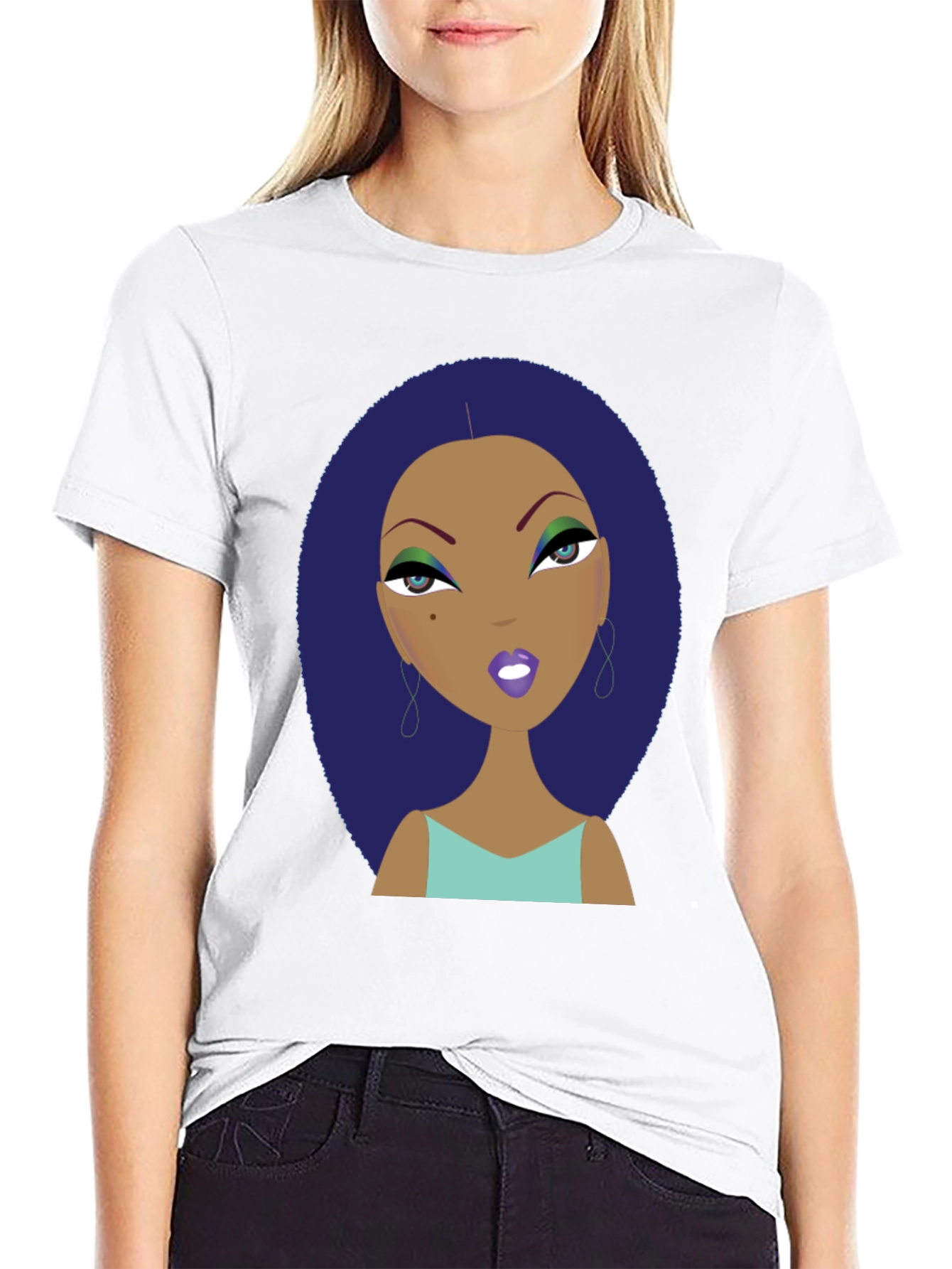 Black Funky Cartoon Lady Graphic Print Tee view 9