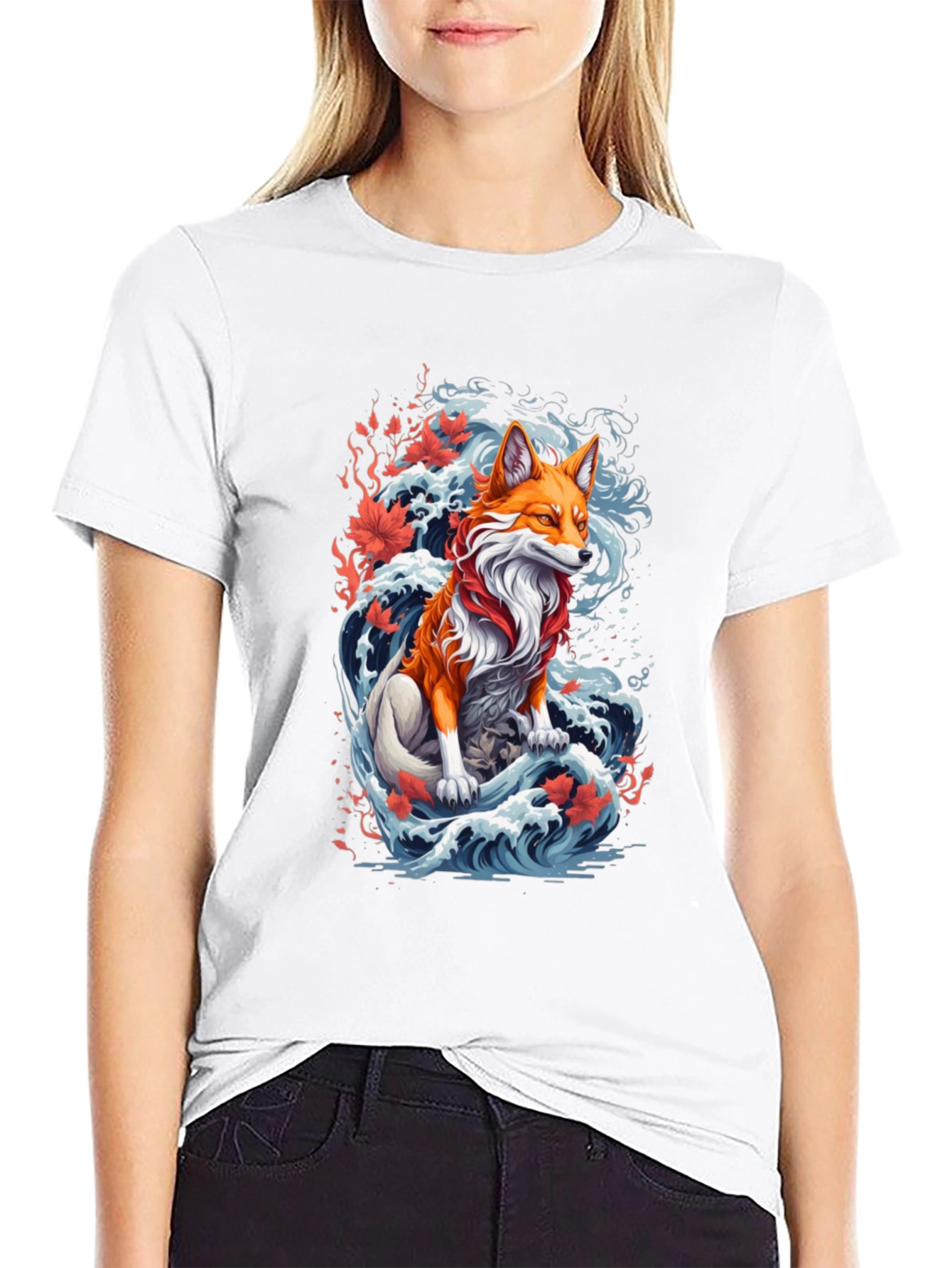 Black Fox Wave Graphic Tee - Unique Animal Design view 9