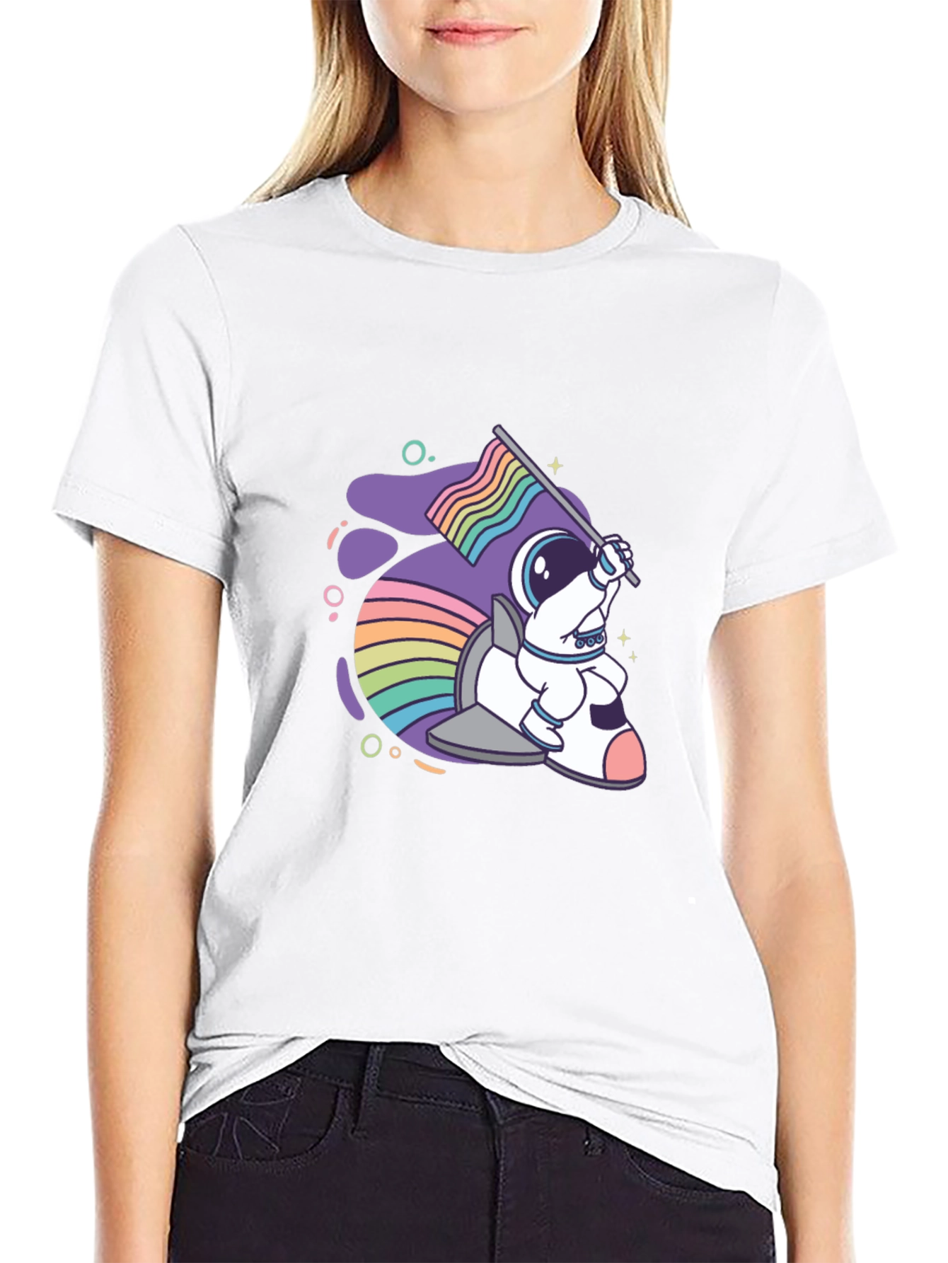 Black Astronaut Rabbit Rainbow Flag Graphic Tee view 9