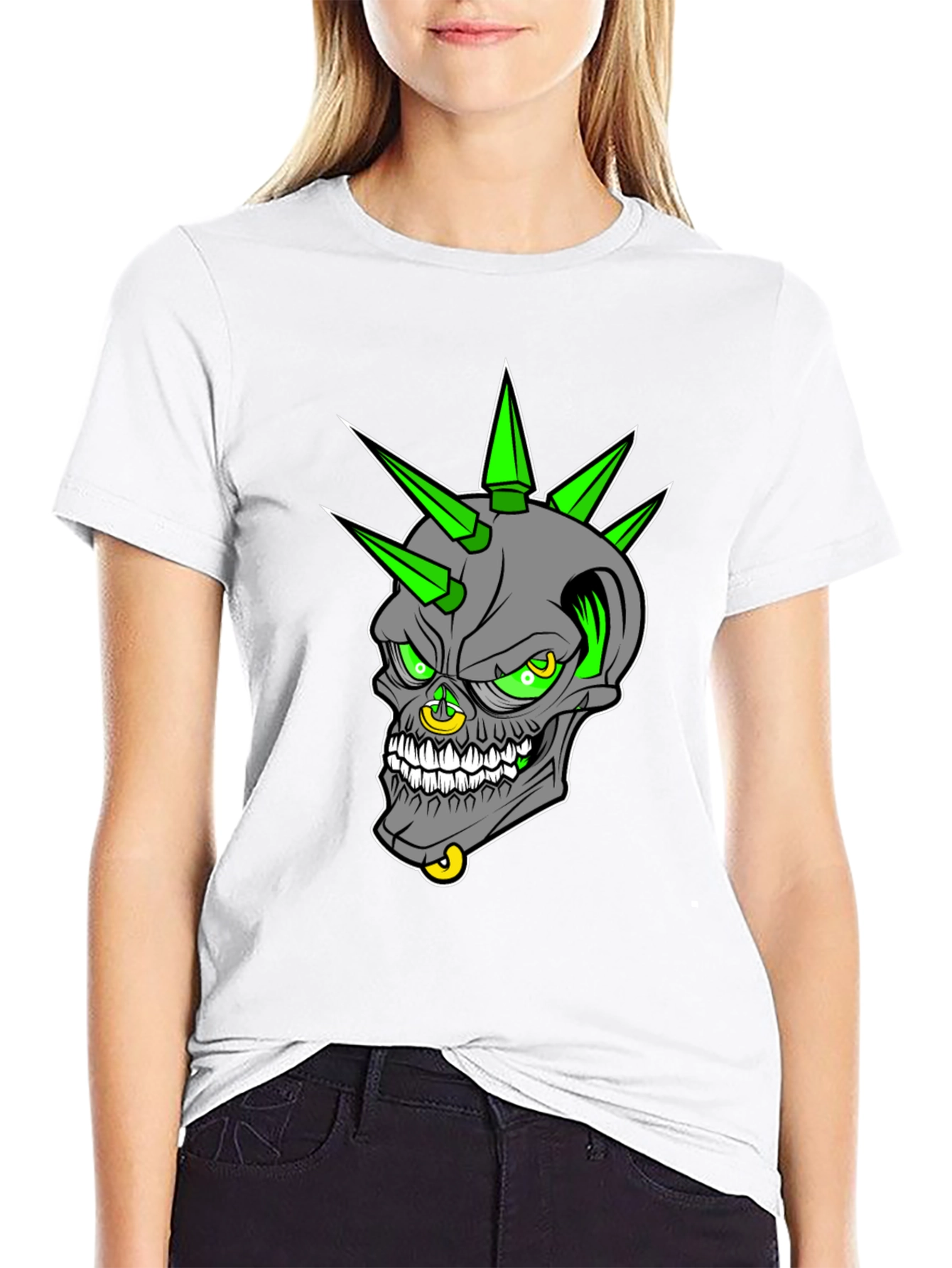 Black Edgy Skull Graphic T-Shirt - Punk Rock Style view 9