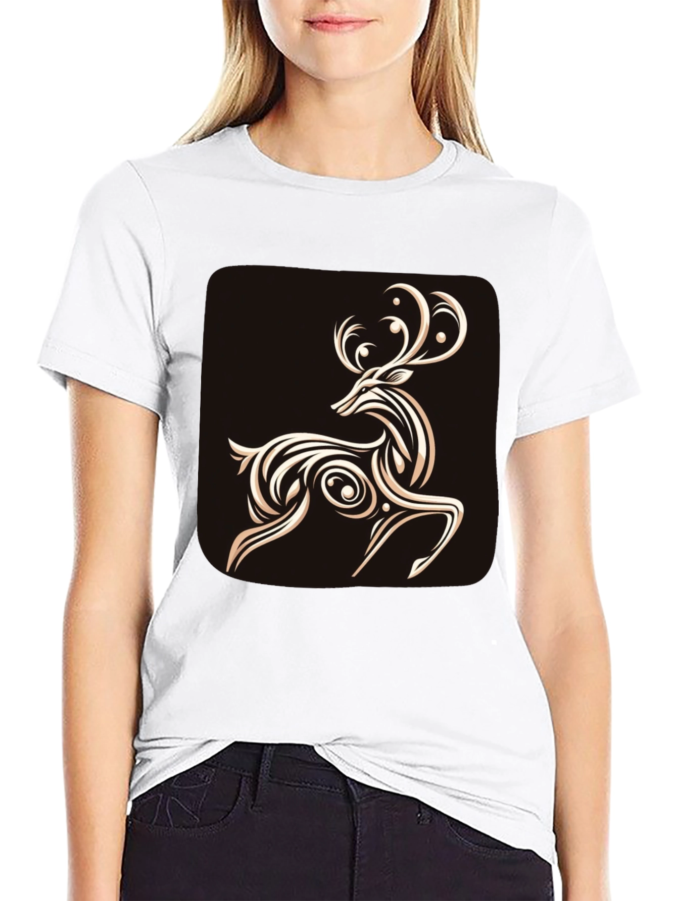 Black Elegant Deer Graphic Tee - Stylish Men's Black T-Shirt view 9
