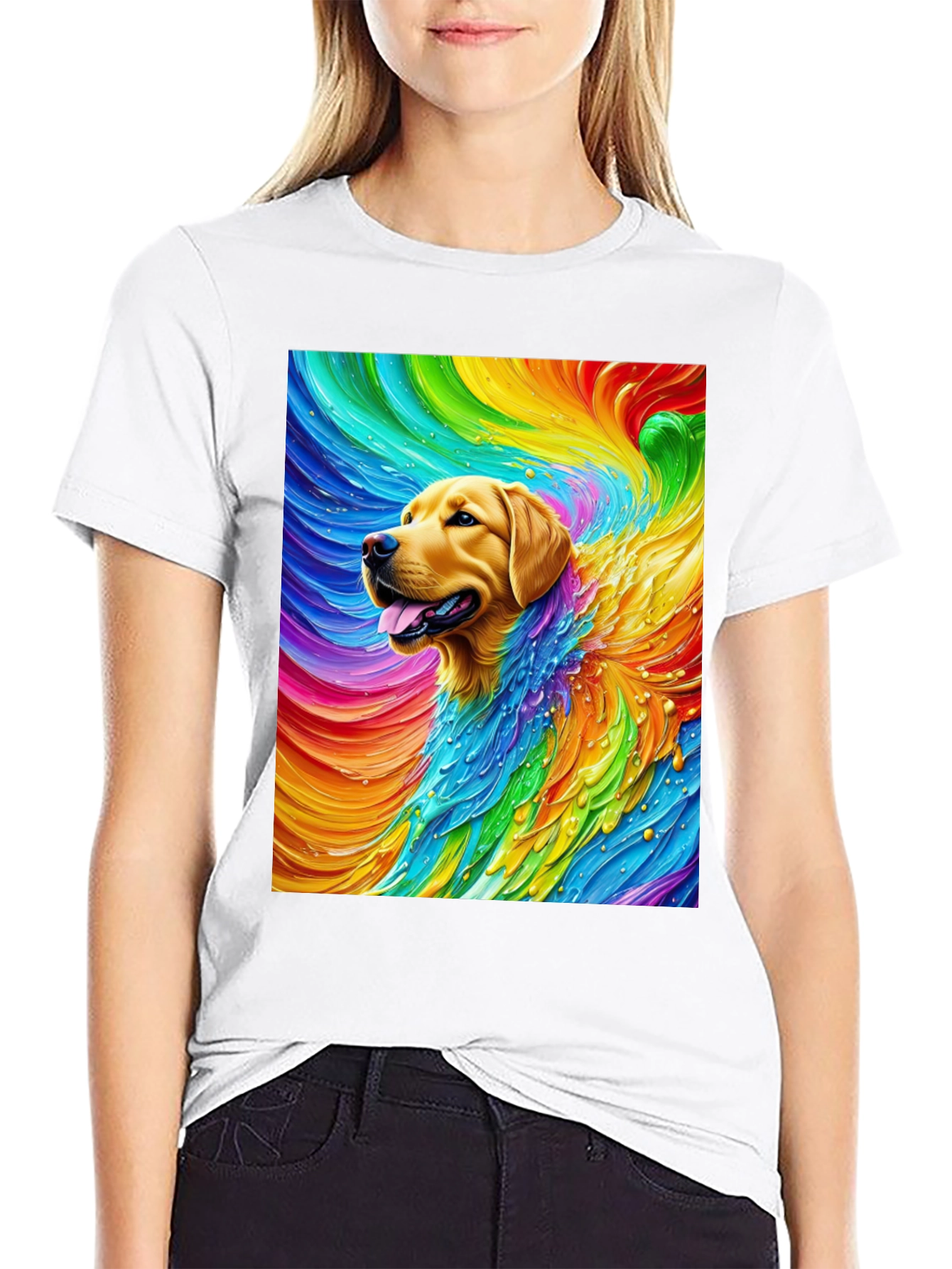 Black Rainbow Dog Graphic Tee - Soft Cotton Blend T-Shirt view 9