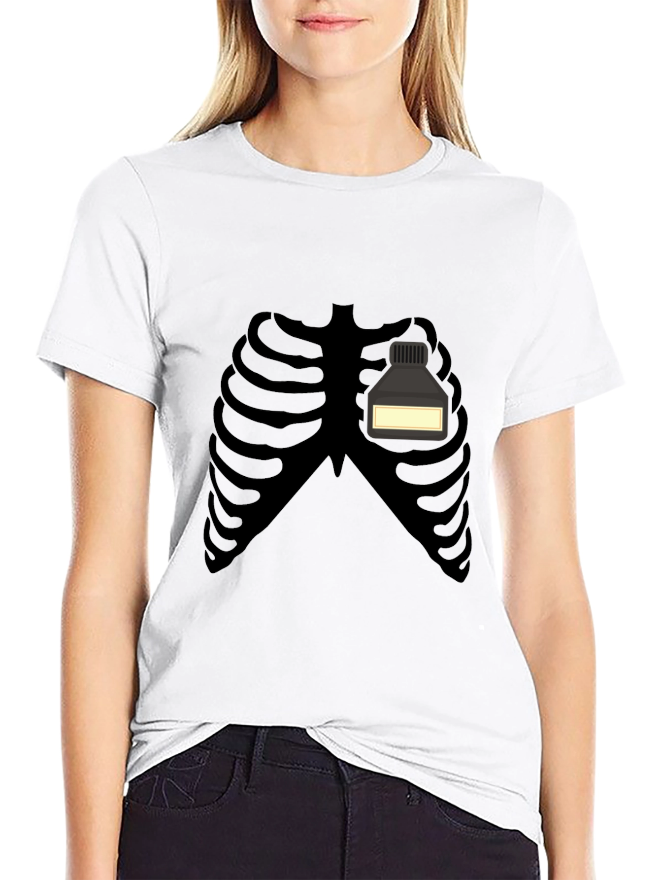 Black Skeleton Rib Cage Ink Bottle Funny Graphic T-Shirt view 9