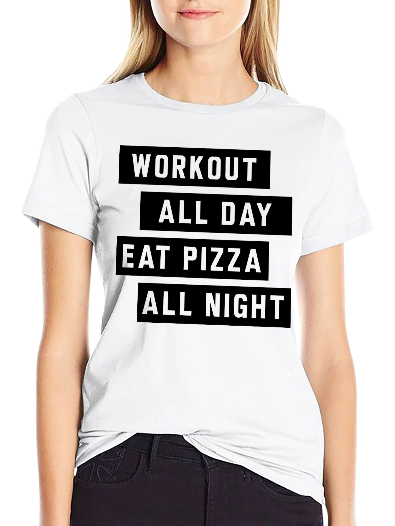Black Workout, Pizza, All Night Black T-Shirt view 9