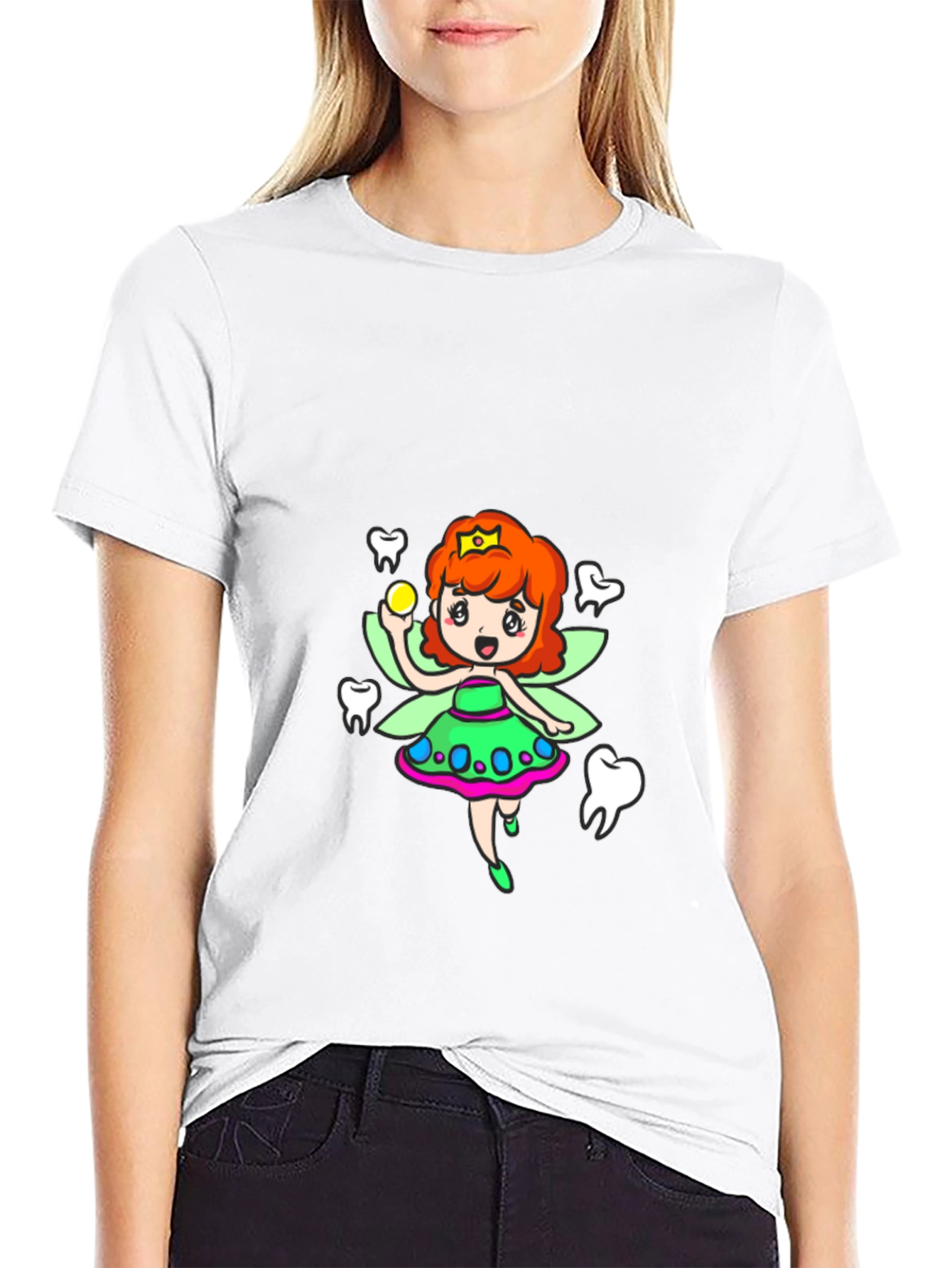 Black Tooth Fairy Cartoon Graphic T-Shirt view 9