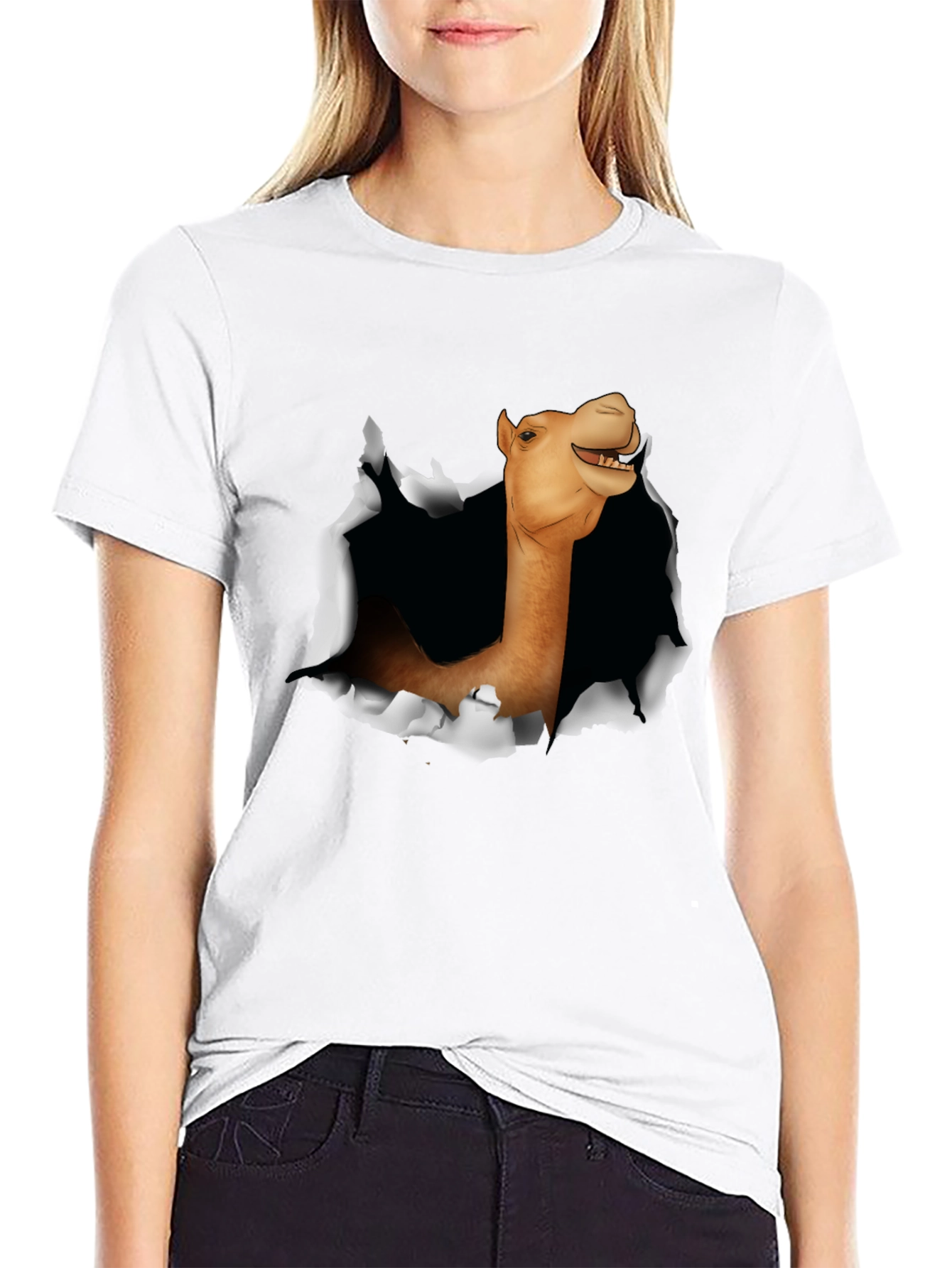 Black Camel Head Ripping Through Black T-Shirt view 9