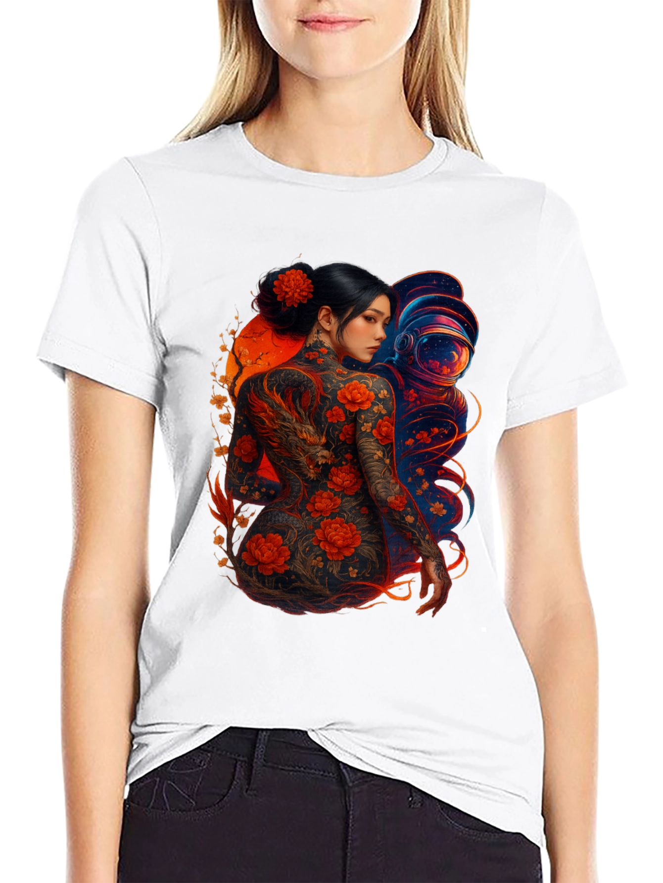 Black Dragon & Astronaut Graphic Tee - Stylish Print view 9