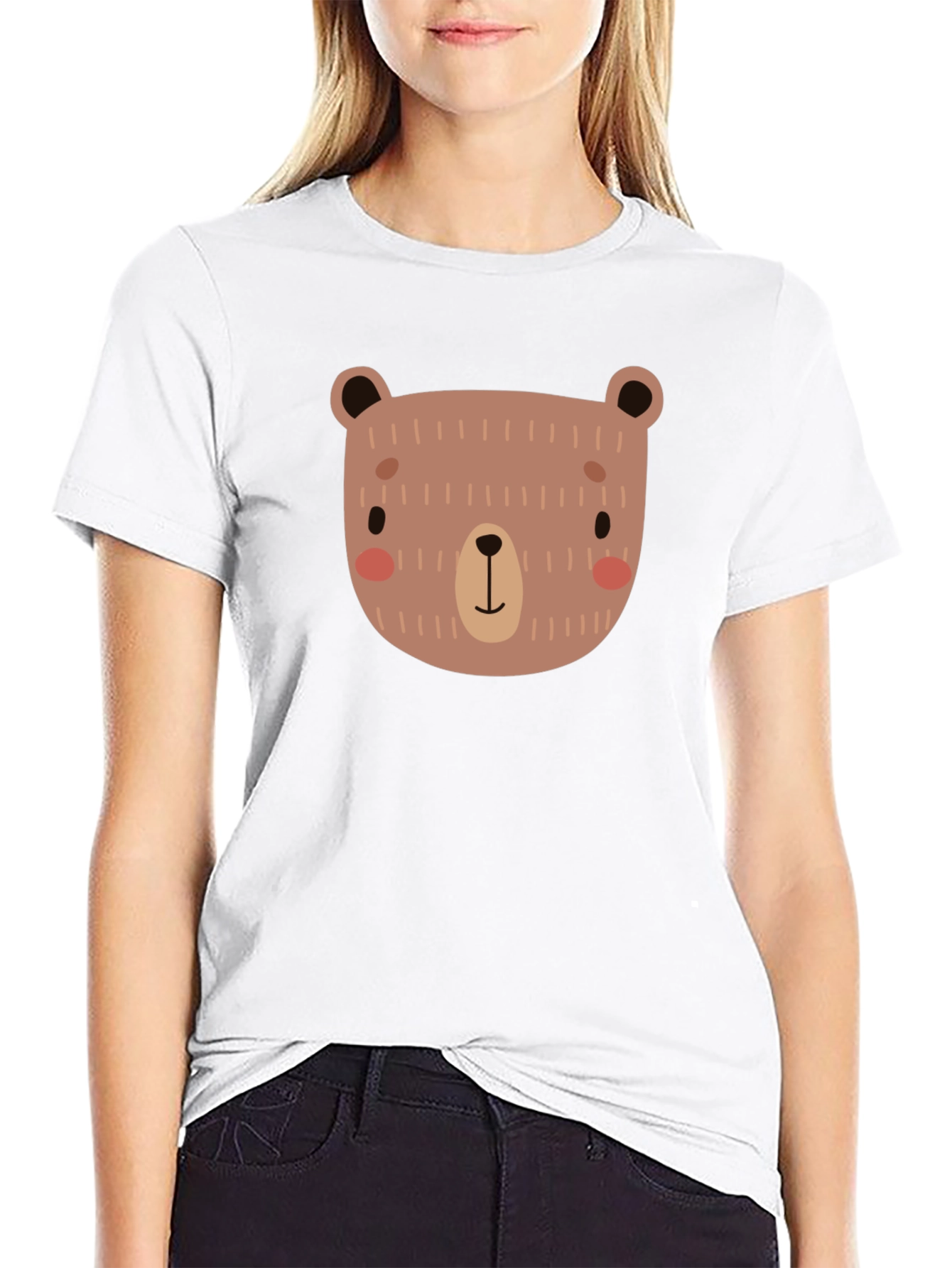 Black Cute Bear Graphic Black T-Shirt view 9