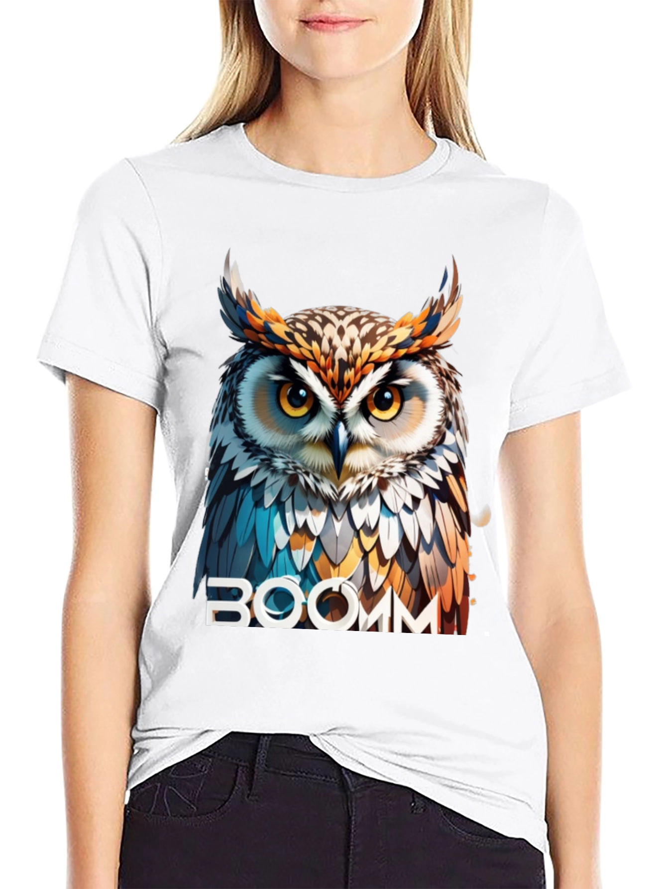 Black Owl Graphic T-Shirt - "BOOMM" Design view 9