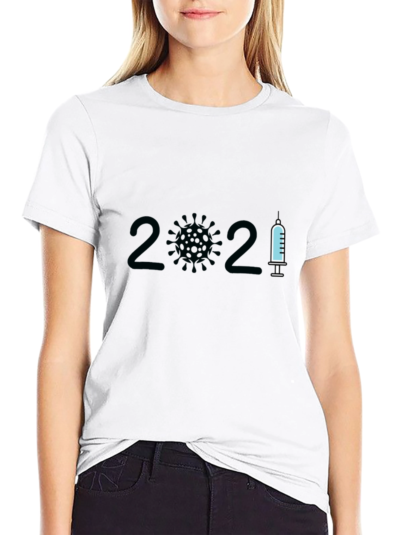 Black 2021 Covid Vaccine T-Shirt - Black Crew Neck view 9