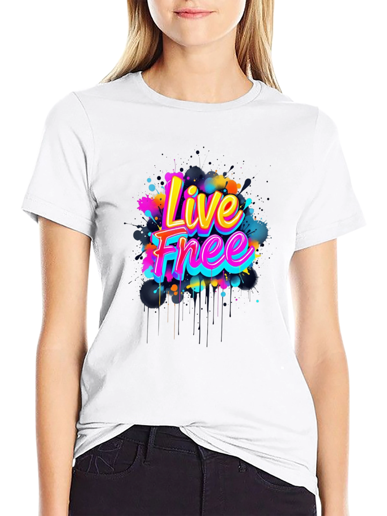 Black Live Free Graphic Tee - Vivid Design view 9