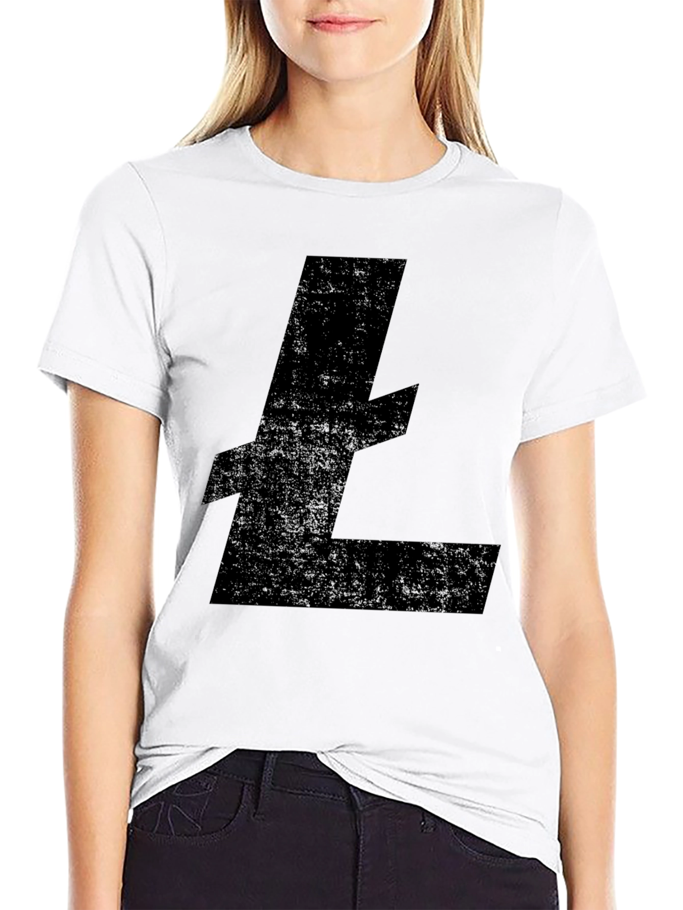 Black Litecoin Crypto Logo Black T-Shirt view 9