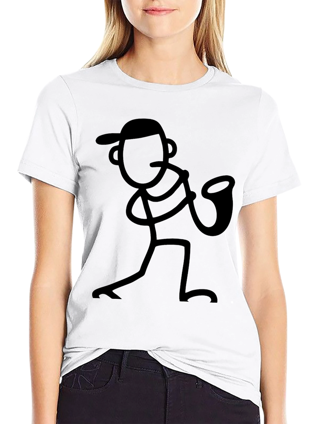 Black Cool Black Stick Figure Saxophone Player T-Shirt view 9