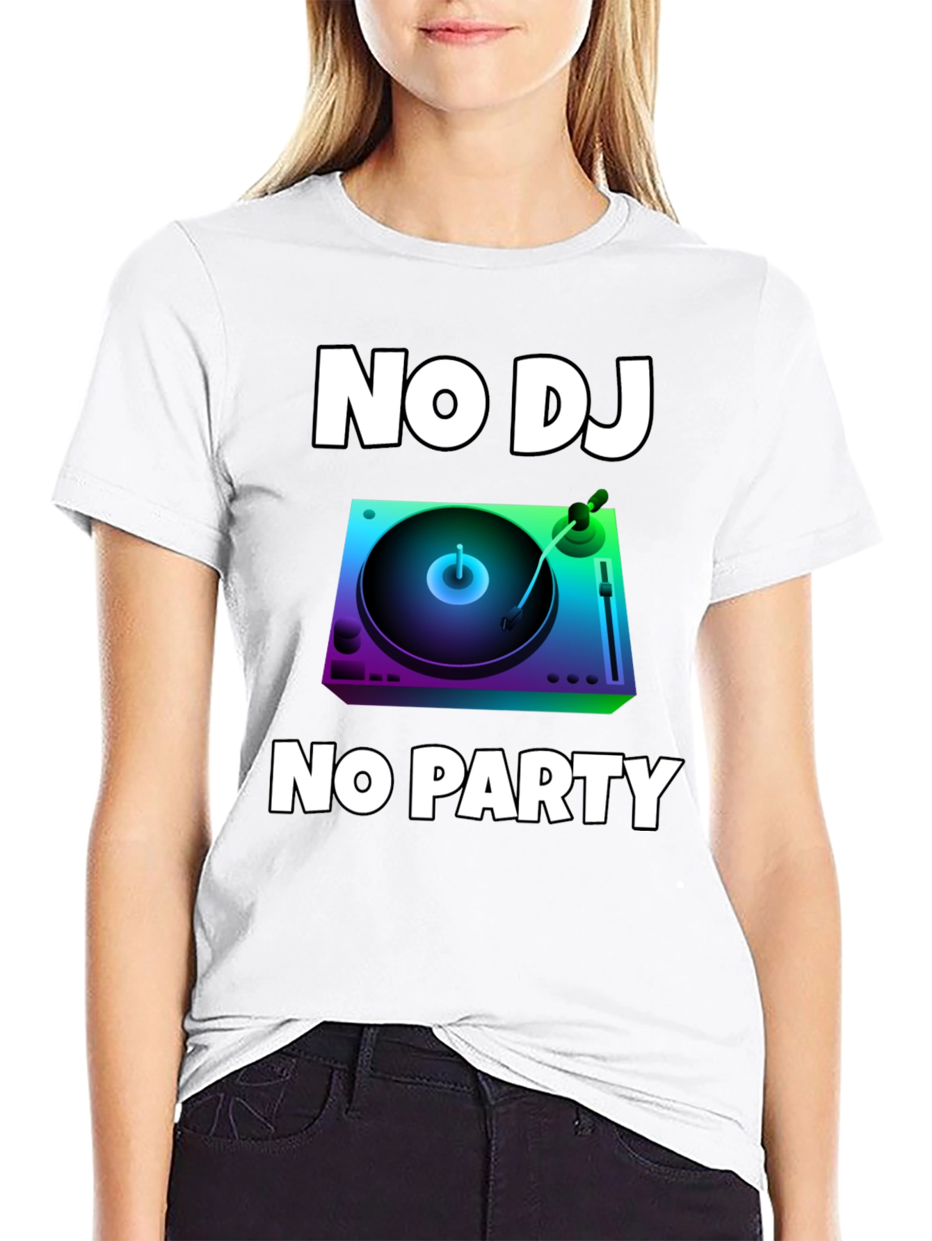 Black No DJ No Party Graphic T-Shirt view 9
