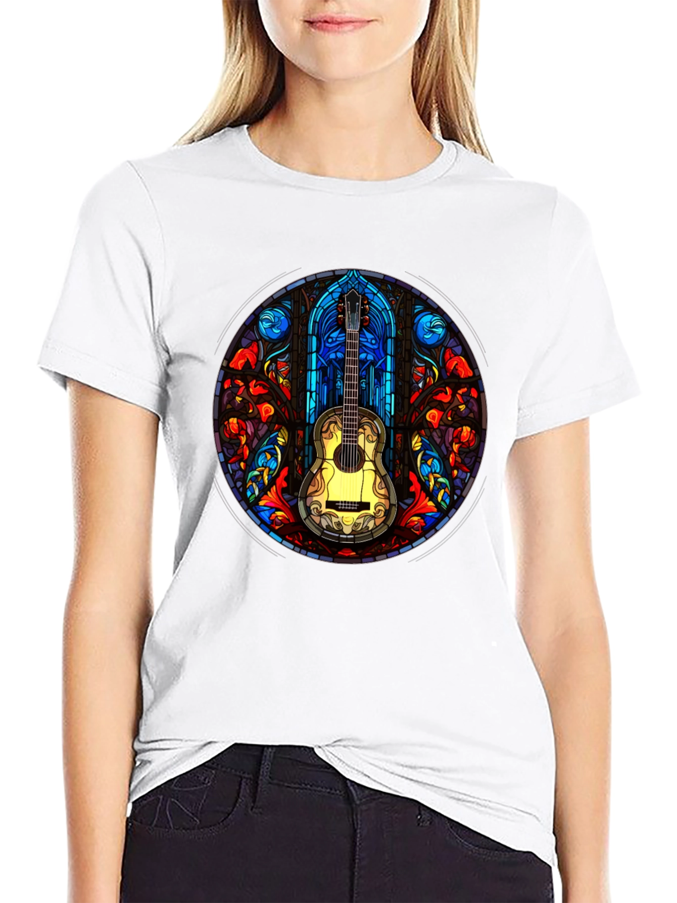 Black Stained Glass Guitar T-Shirt view 9