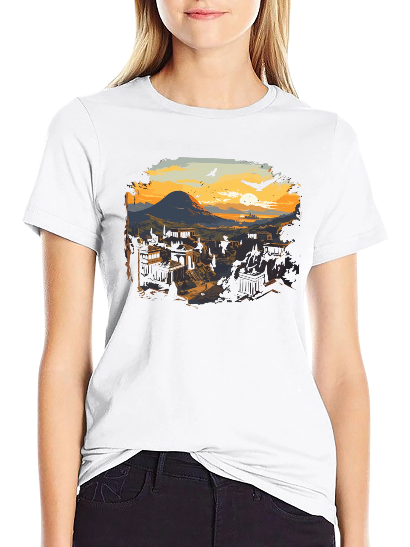 Black Ancient City Sunset T-Shirt view 9