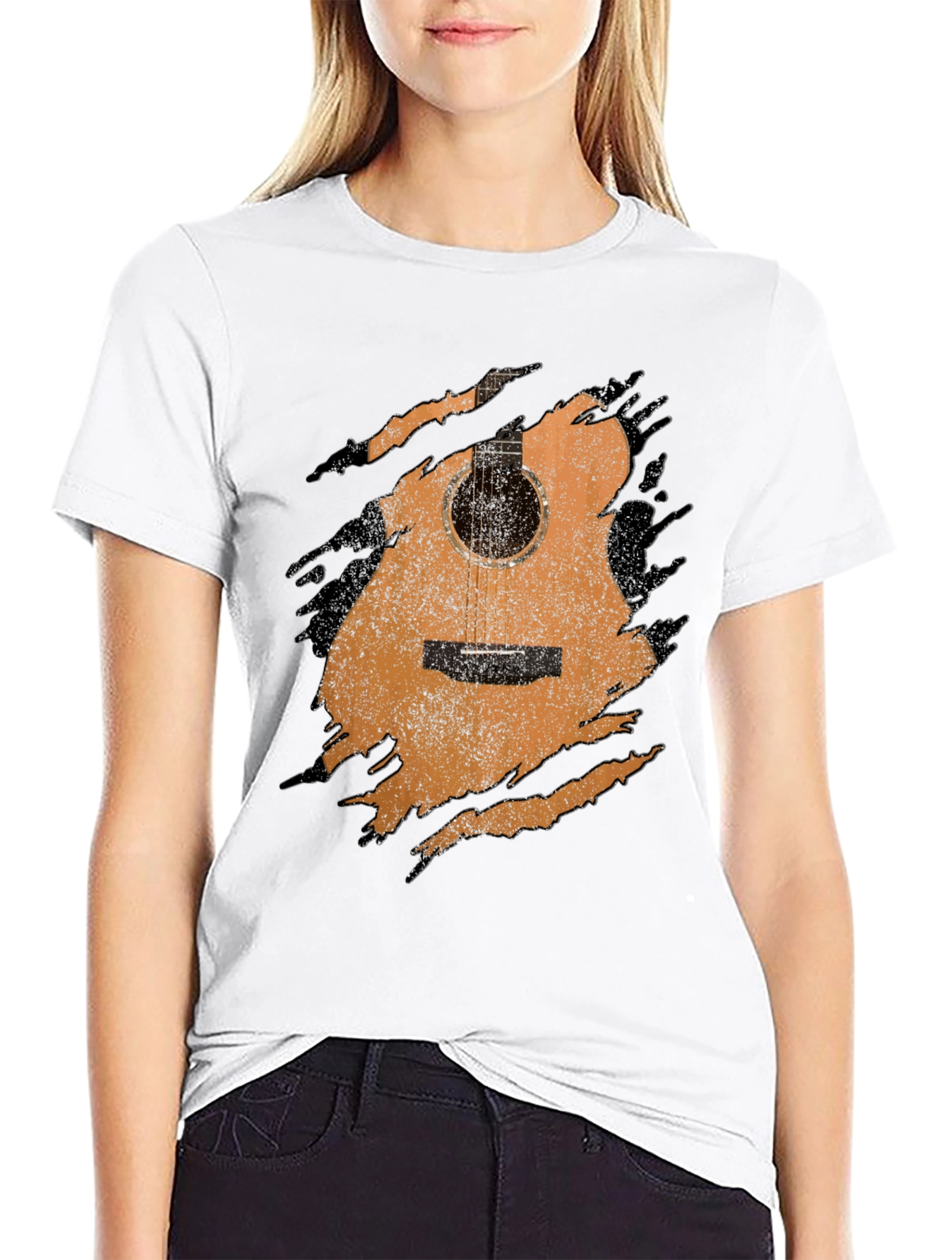 Guitar Graphic Tee - Distressed Acoustic Design, Musician Shirt - 9