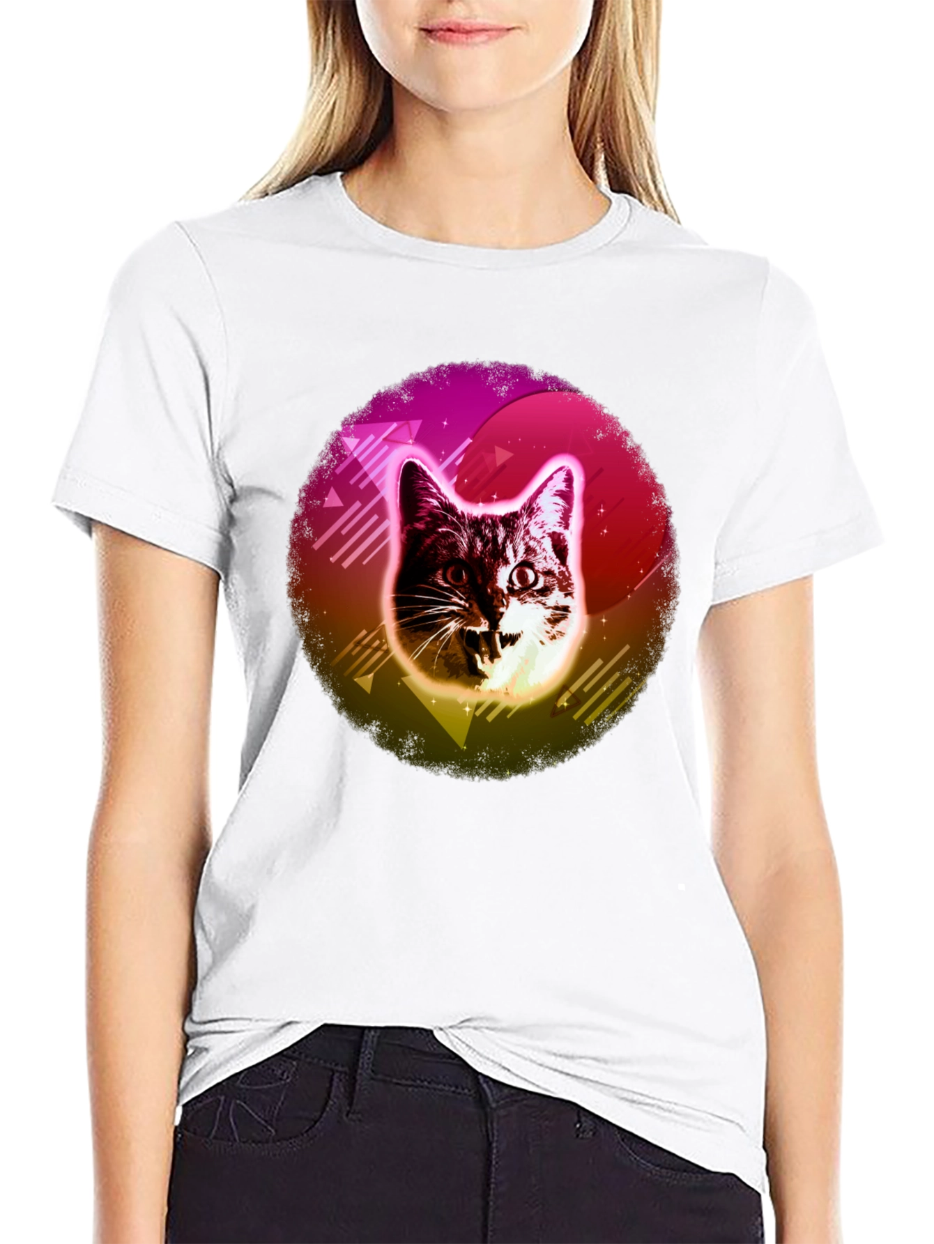 Black Retro Cat Graphic Tee - 80s Style view 9