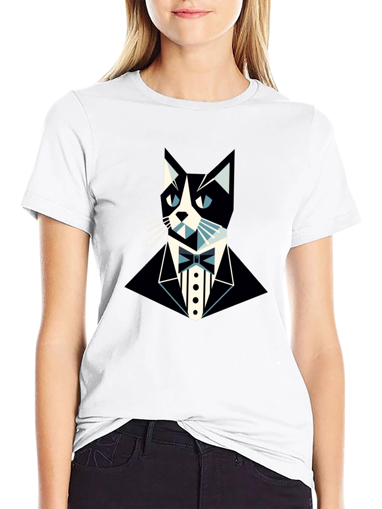 Black Tuxedo Cat Graphic Tee - Stylish & Unique Black T-Shirt view 9