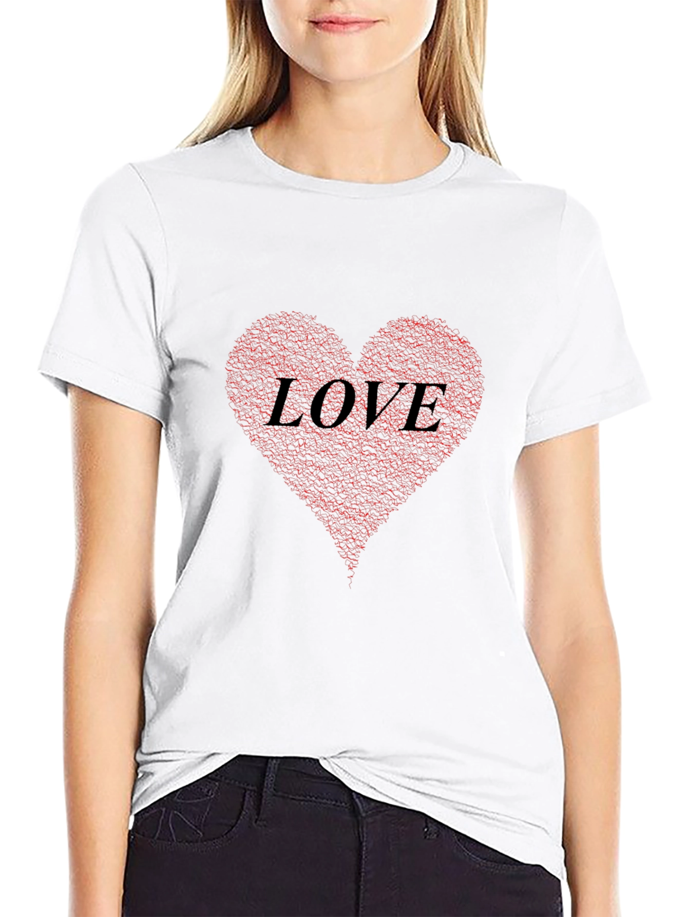 Black Love Heart Print Black T-Shirt view 9