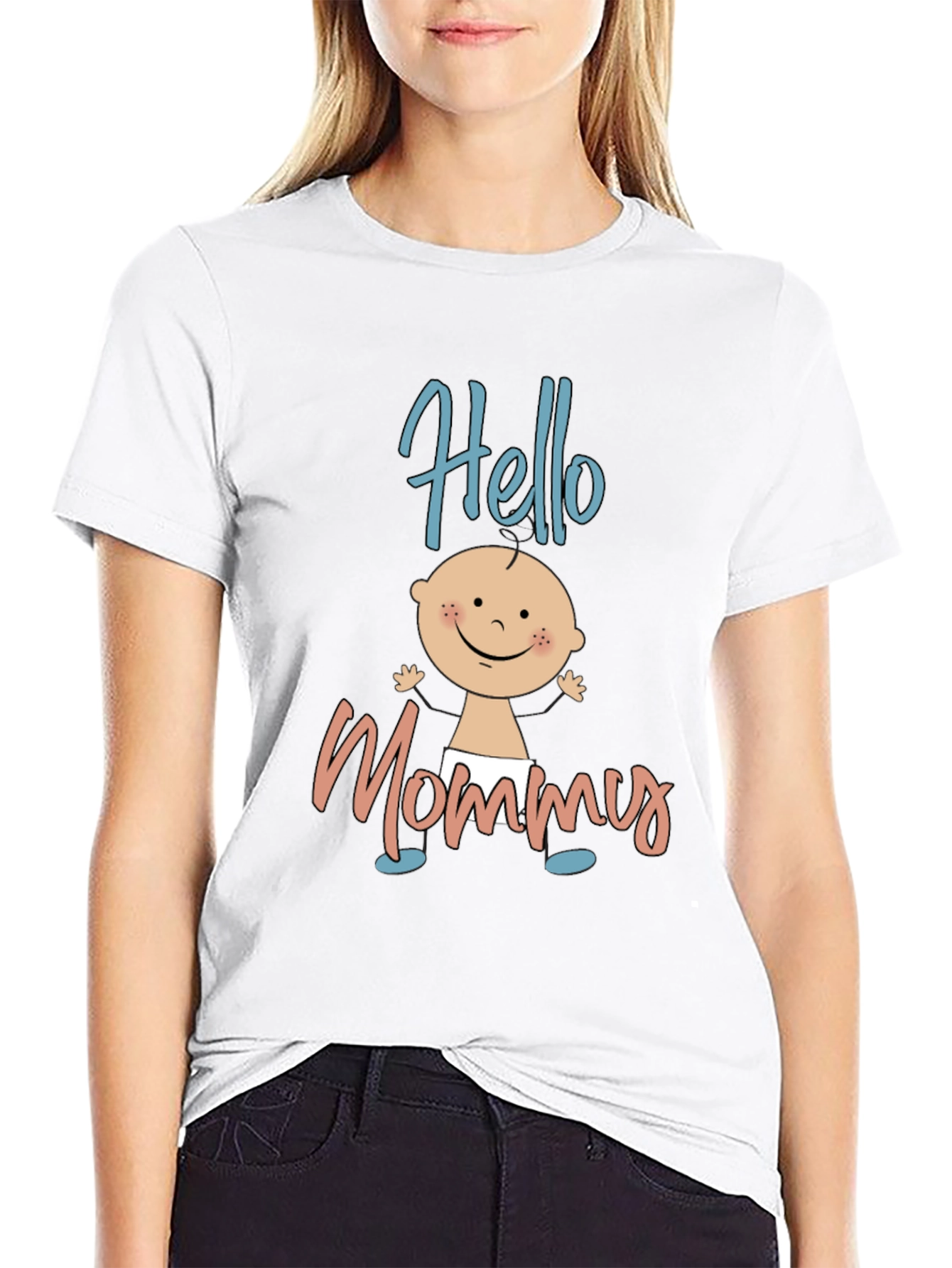 Black Hello Mommy Black T-Shirt view 9
