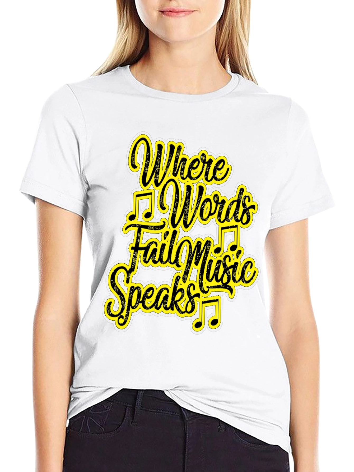 Black Music Speaks Graphic Tee - Black Cotton T-Shirt view 9