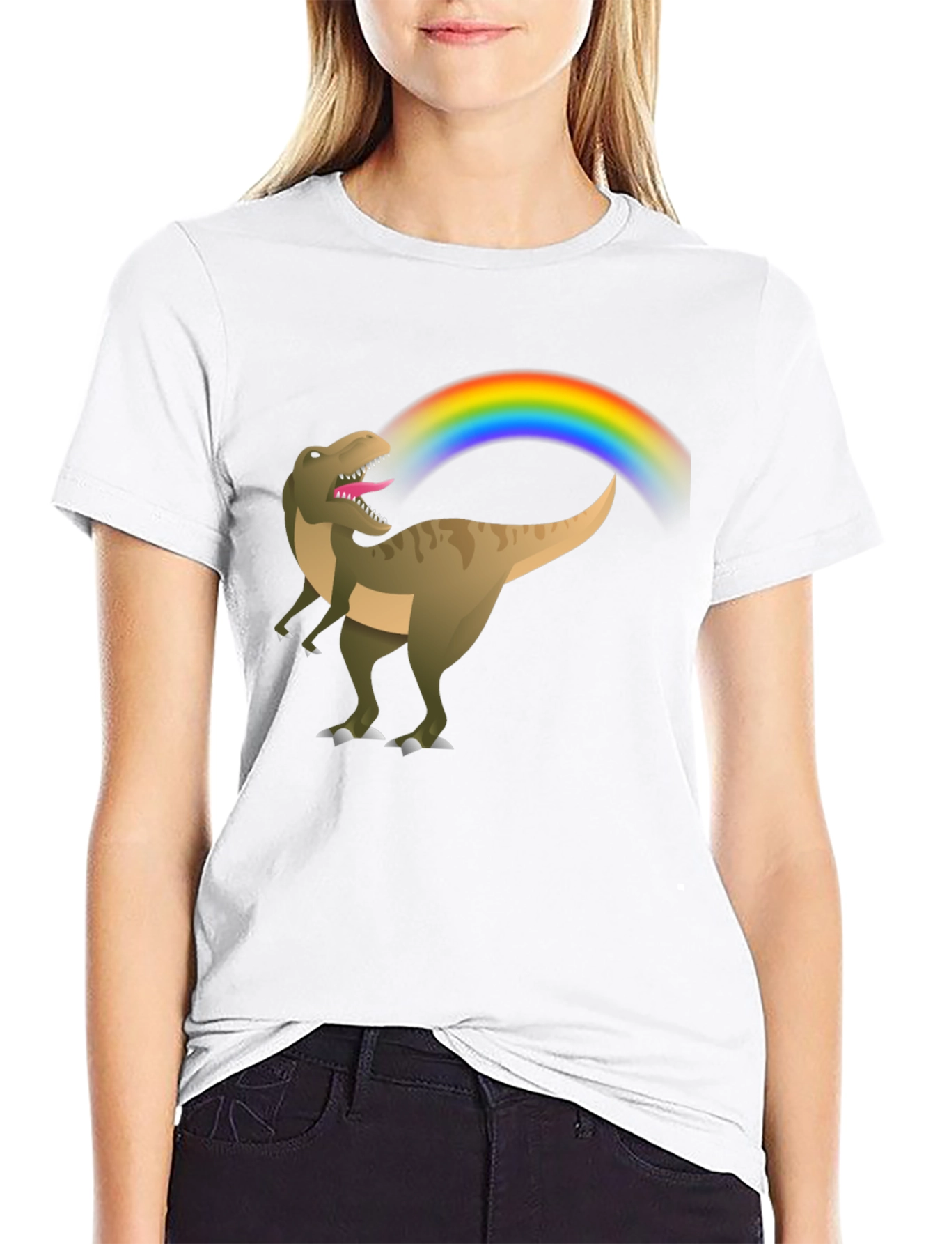 Black Rainbow Dinosaur T-Shirt - Black Cotton Tee view 9