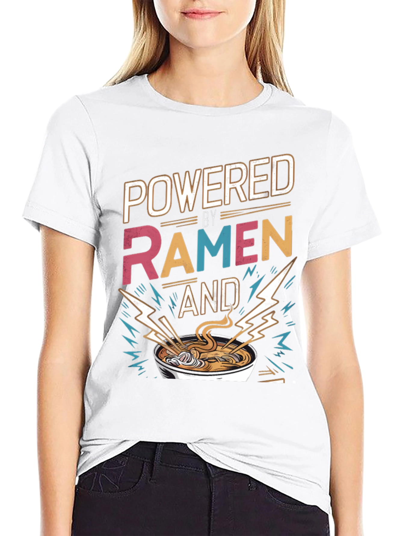 Black Powered By Ramen T-Shirt - Graphic Tee, Foodie Fashion view 9