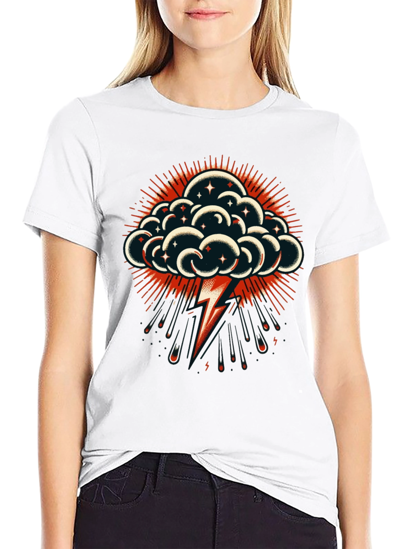 Black Thunderbolt Cloud Graphic Tee - Stylish Black T-Shirt view 9