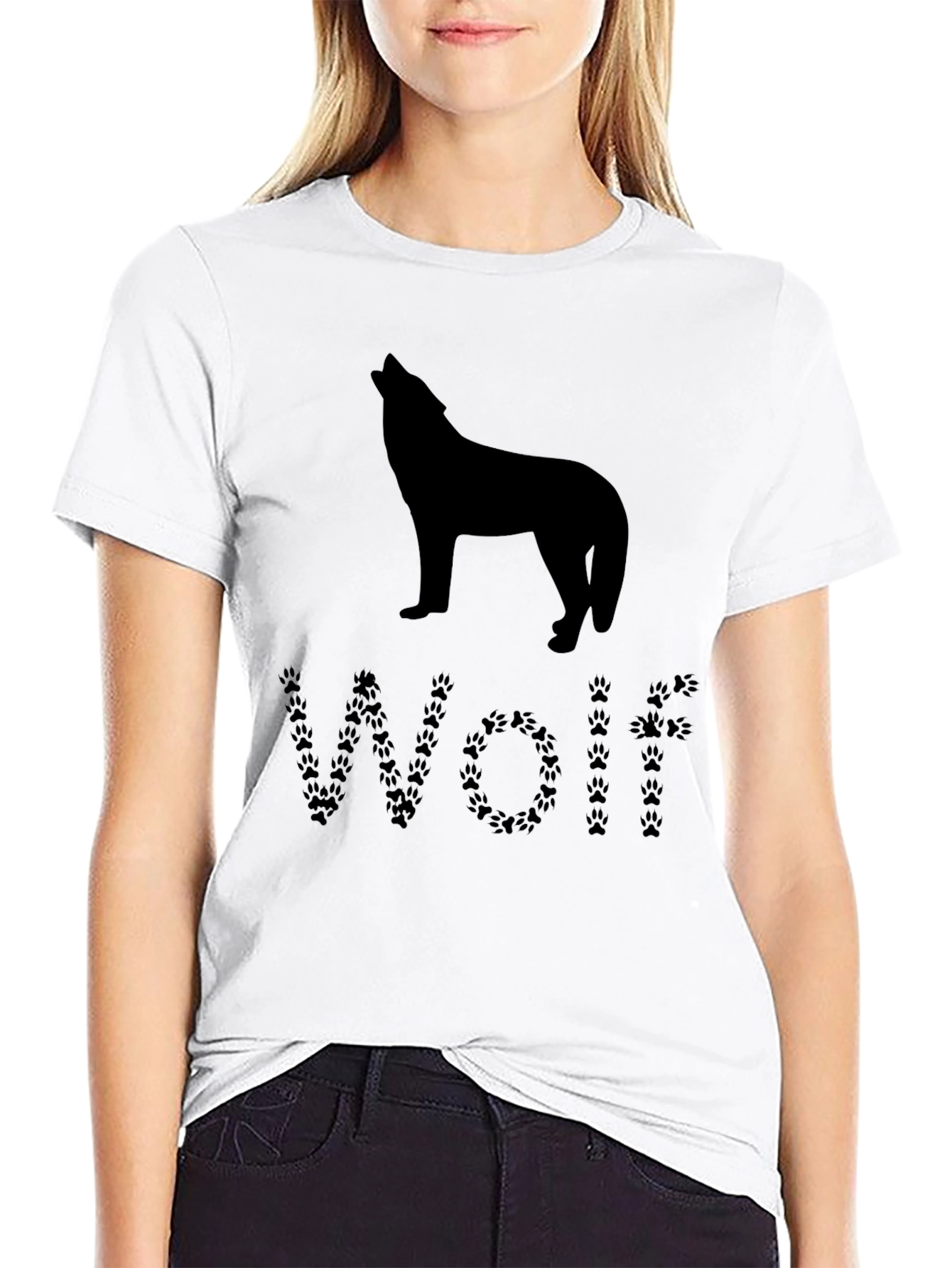 Black Wolf Silhouette Paw Print T-Shirt view 9