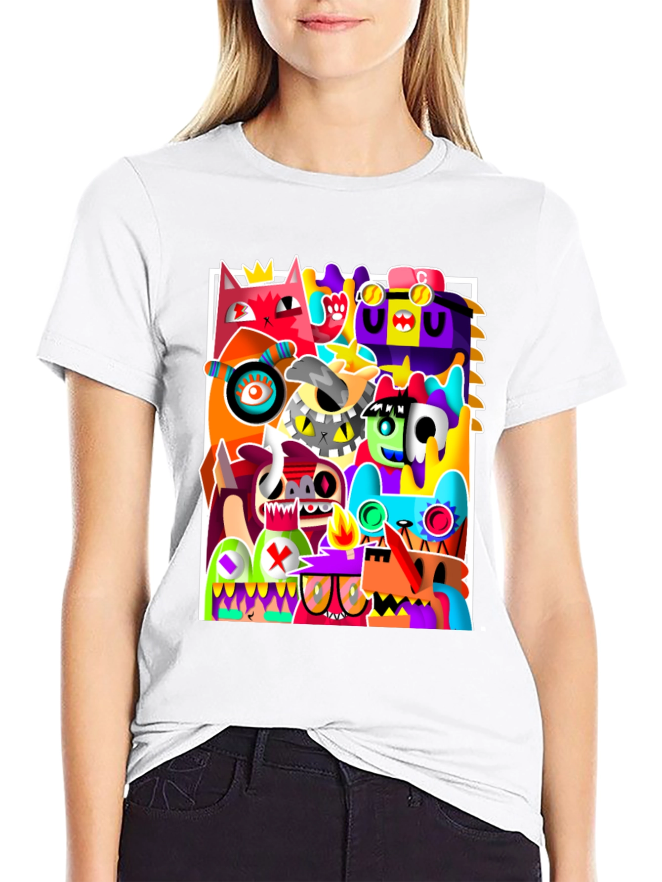 Black Abstract Art Graphic Print Black T-Shirt view 9