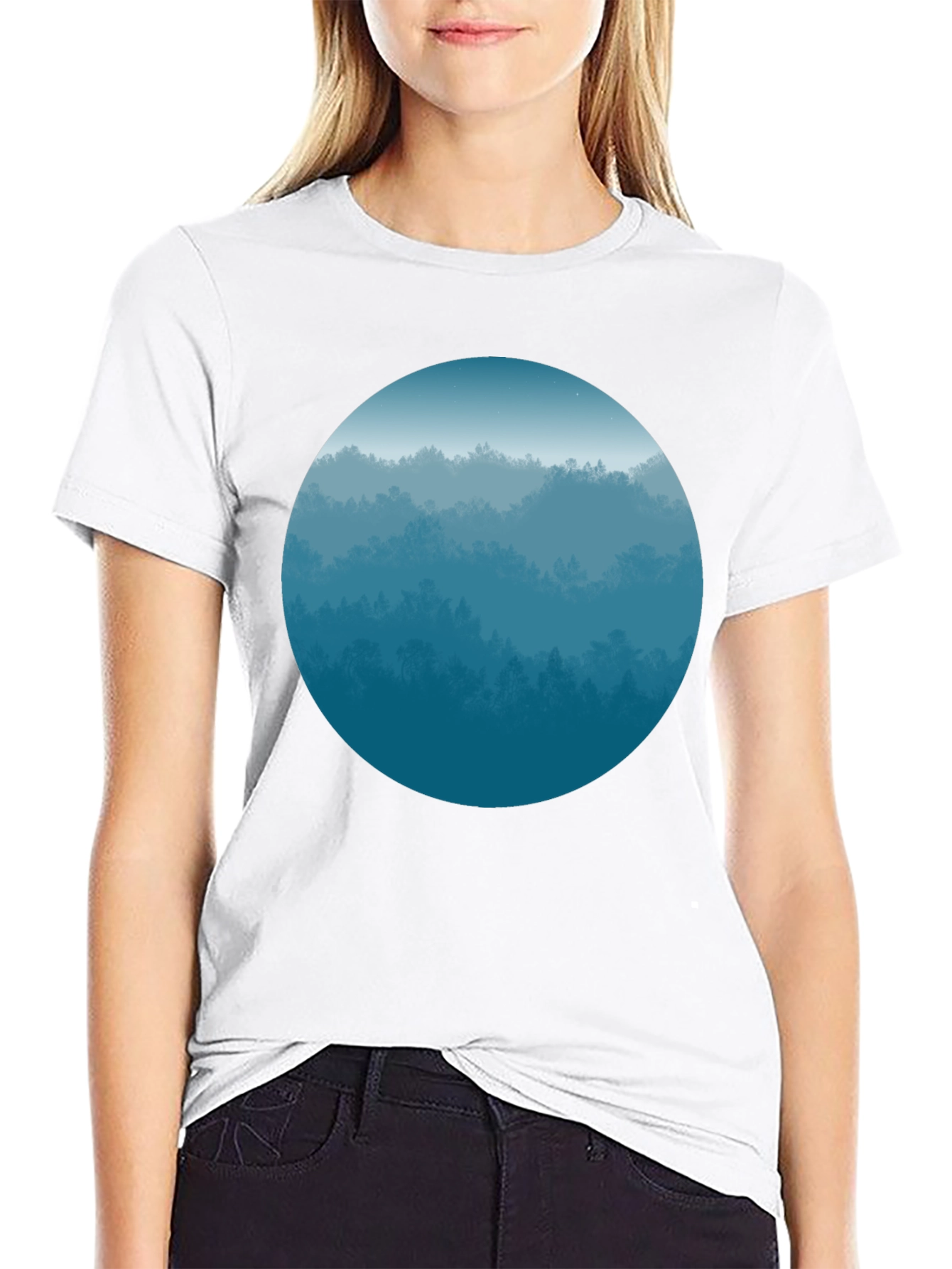 Black Blue Forest Circle Graphic Tee - Soft Style view 9