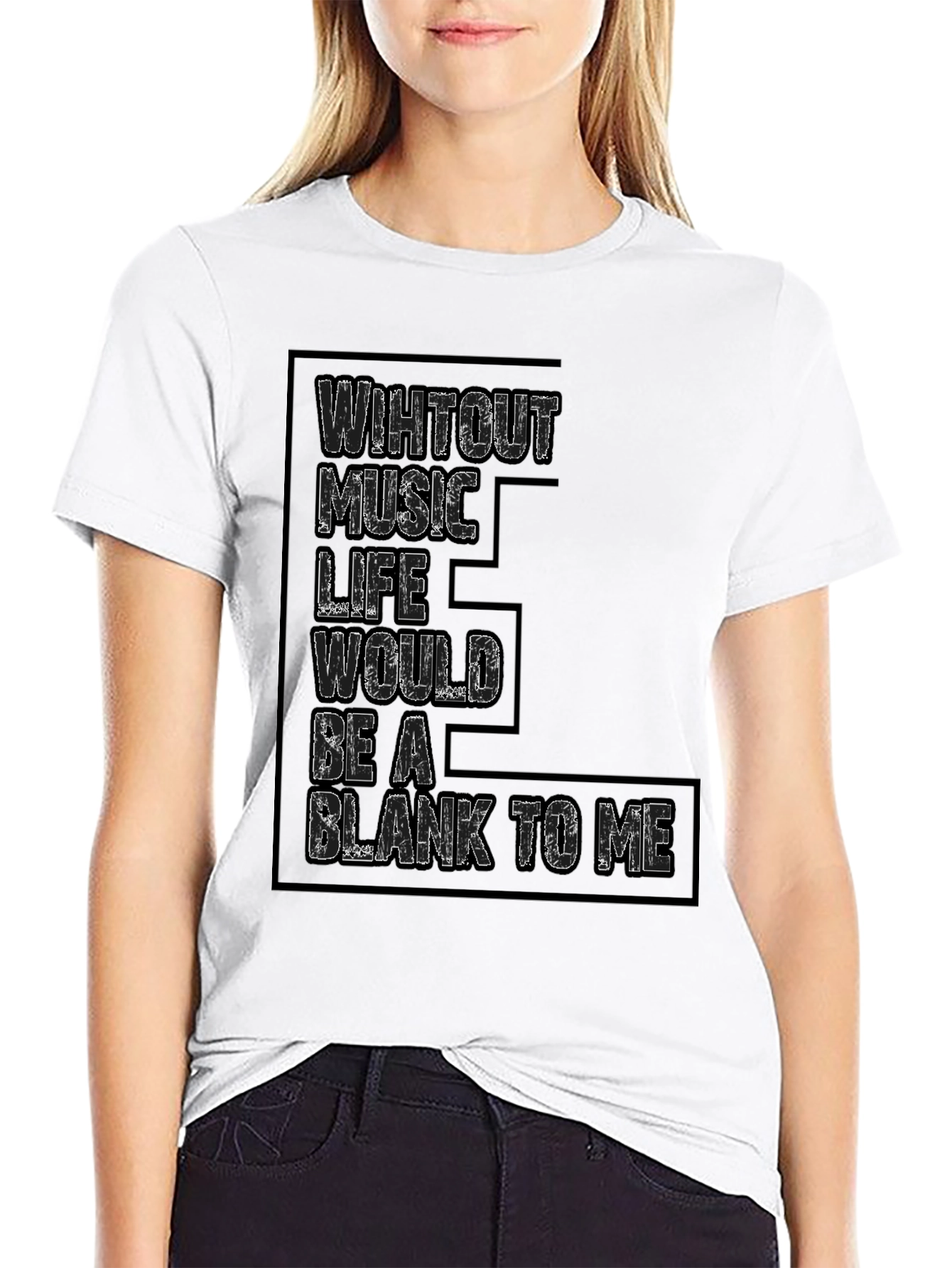 Black Music Lover Black T-Shirt - Without Music Life Blank To Me view 9