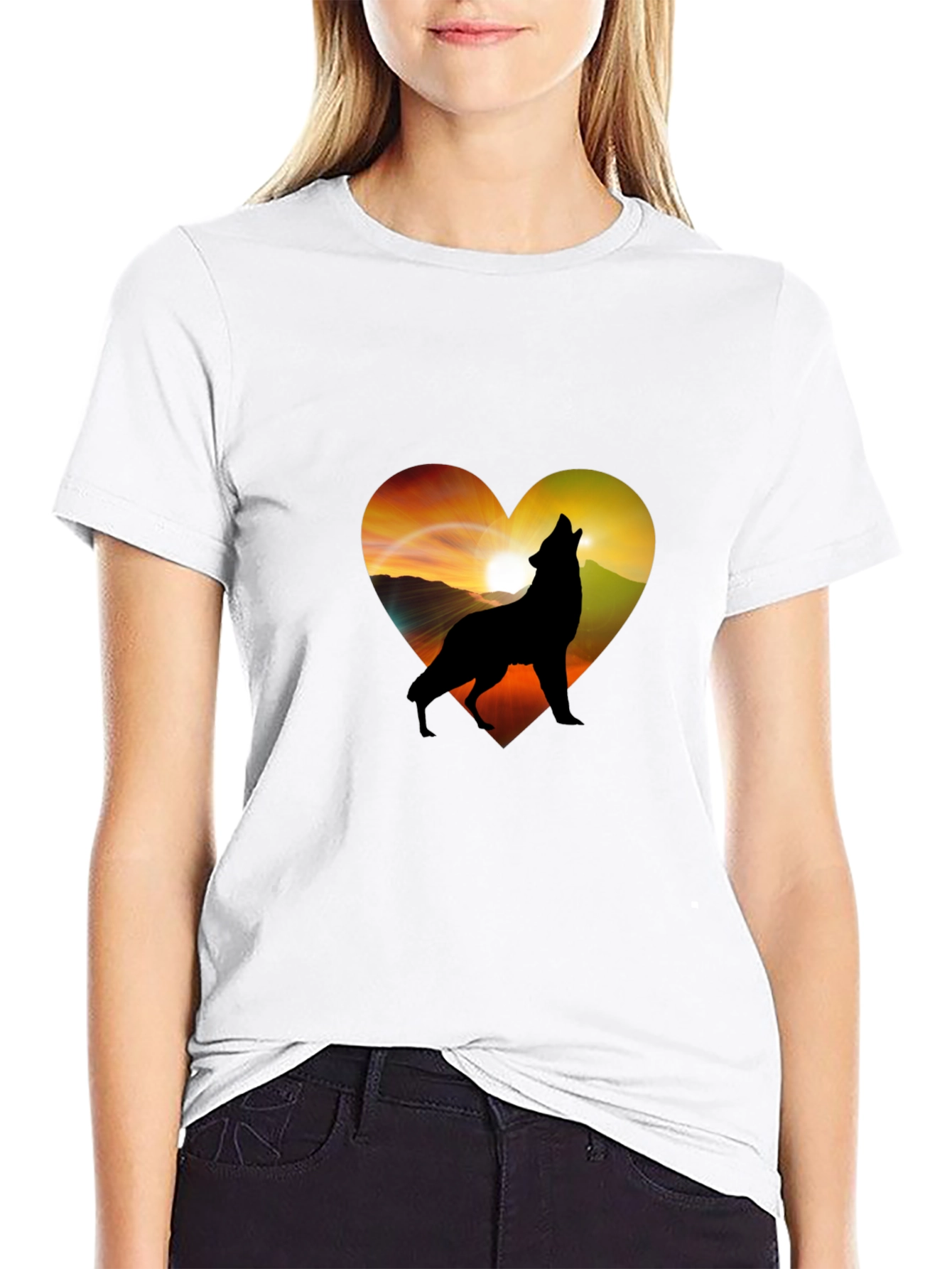 Black Wolf Heart Graphic T-Shirt - Men's Black Tee view 9