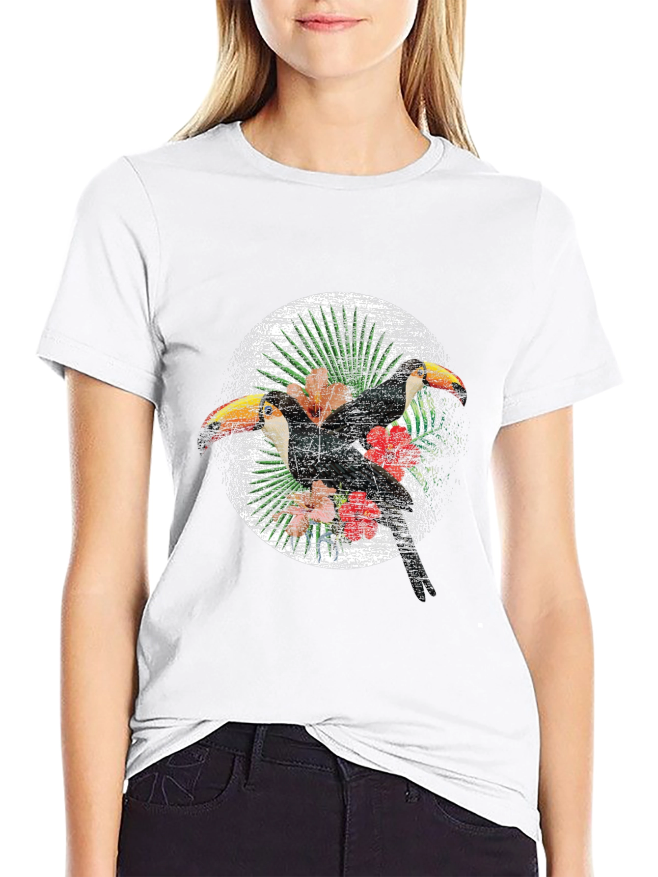 Black Tropical Toucan Graphic Tee - Black Cotton Blend Shirt view 9