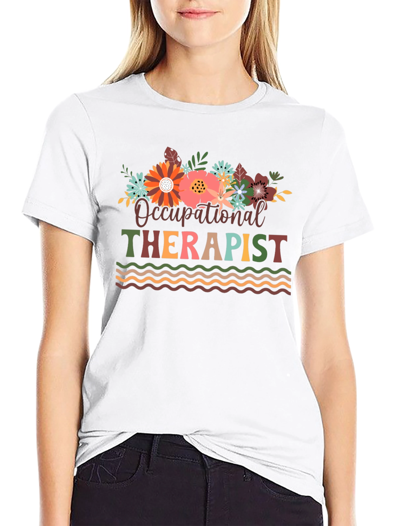 Black Occupational Therapist Floral T-Shirt view 9