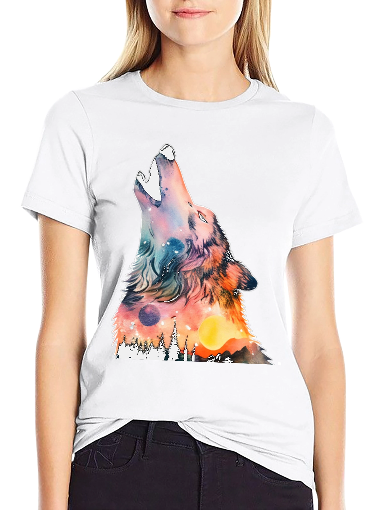 Black Wolf Howl Graphic T-Shirt - Unique Design view 9