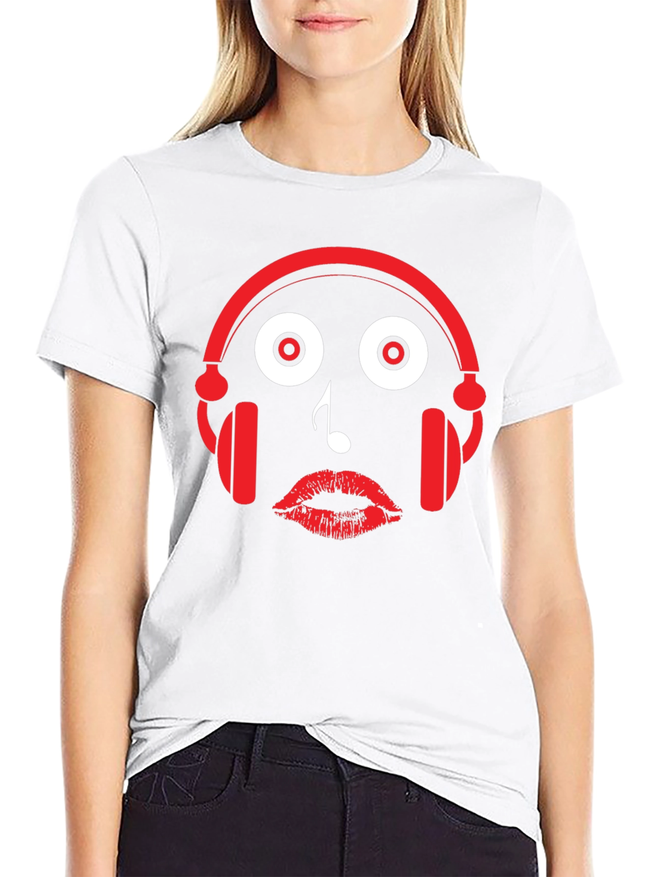 Black Music Lover's Tee: Headphones, Note, Lips Graphic T-Shirt view 9
