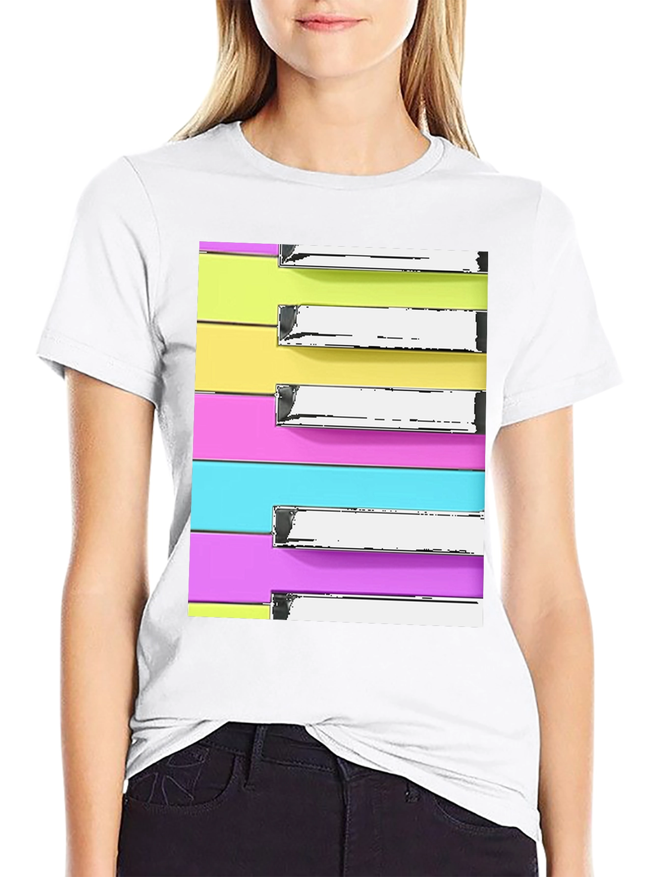 Black Piano Keys T-Shirt - Retro Colorful Music Tee view 9