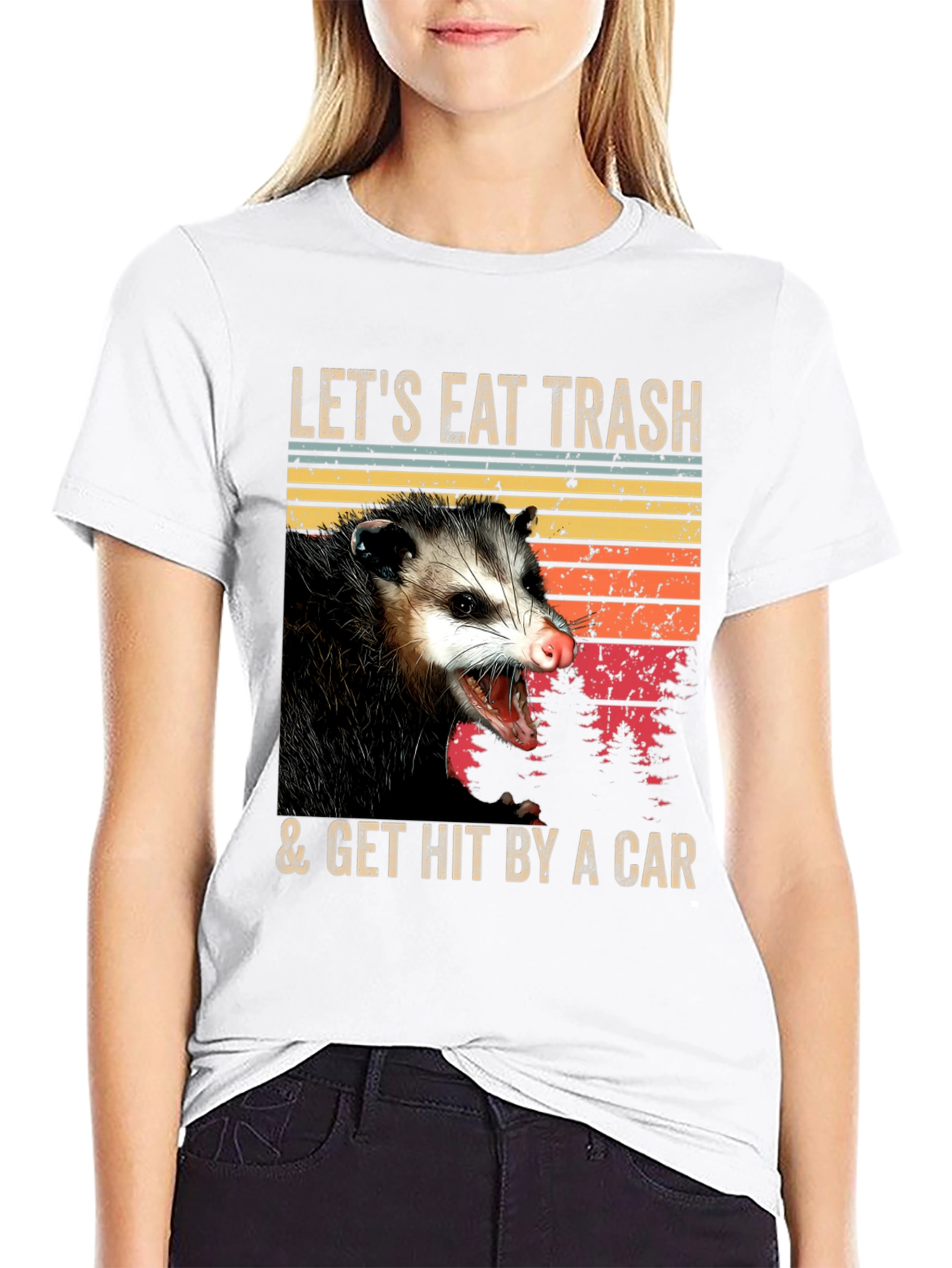 Black Opossum T-Shirt - Eat Trash & Get Hit By A Car - Funny Graphic Tee view 9