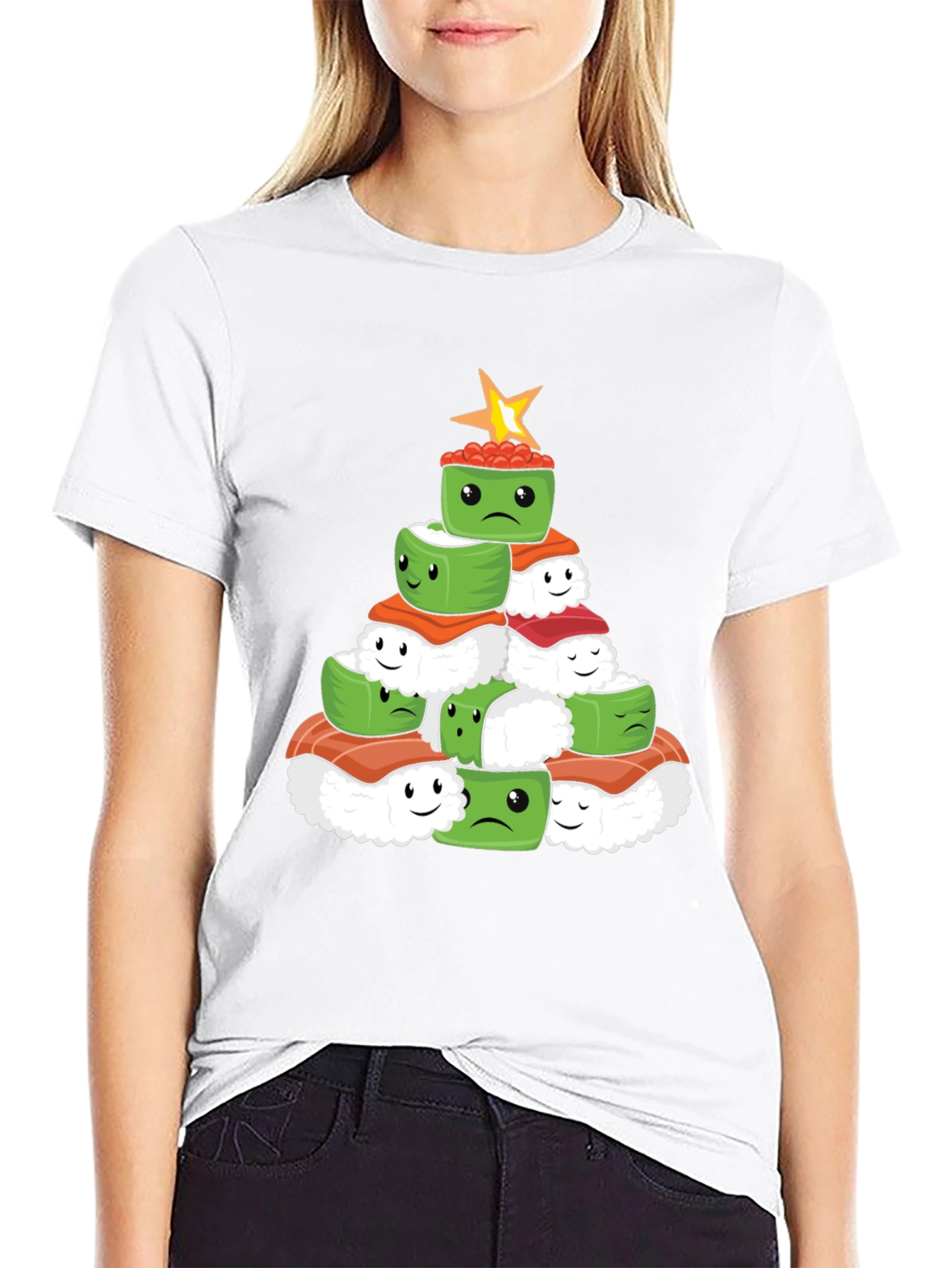 Black Sushi Christmas Tree Graphic Tee - Holiday Apparel view 9