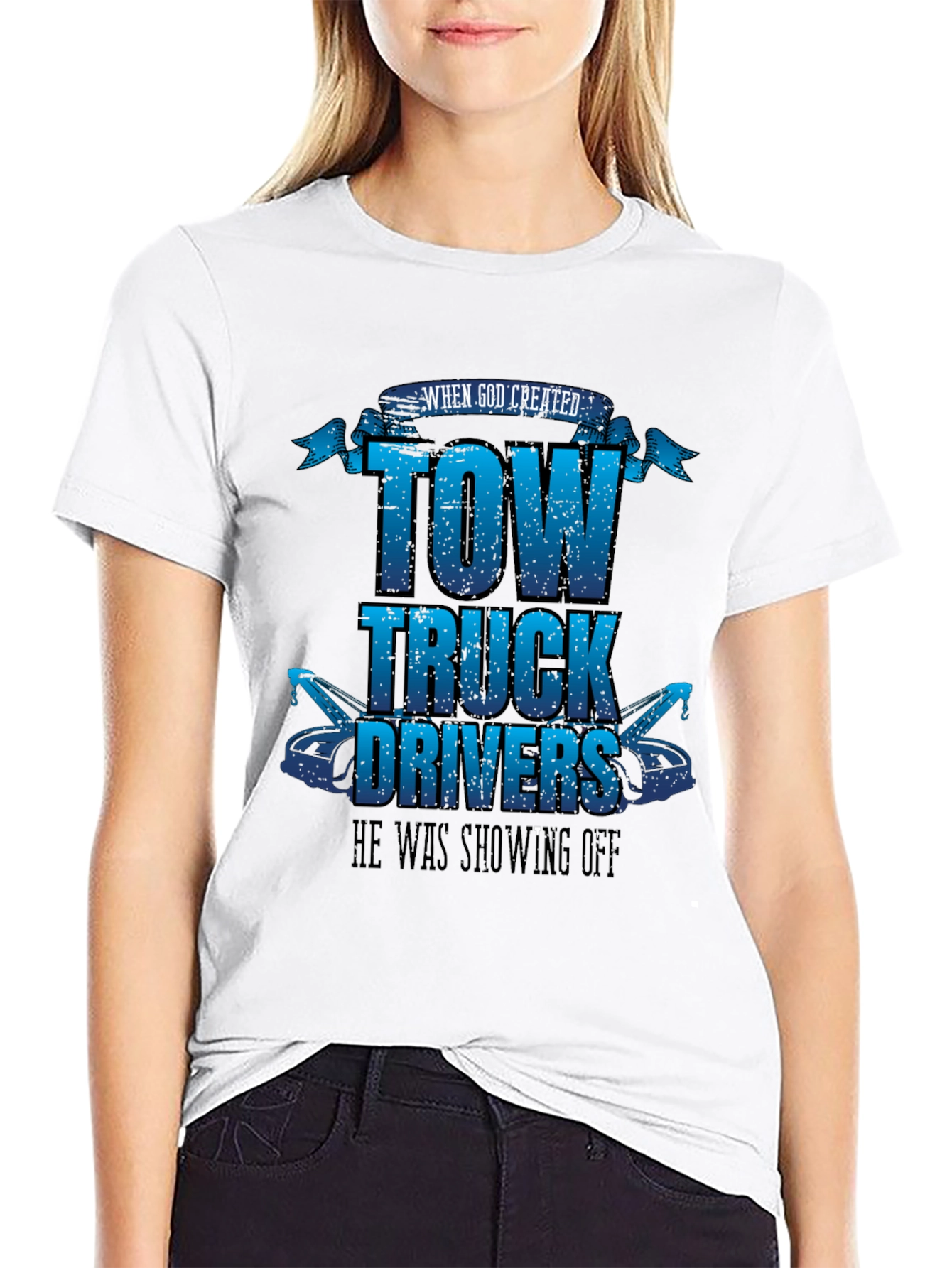 Black Tow Truck Driver Graphic Tee view 9