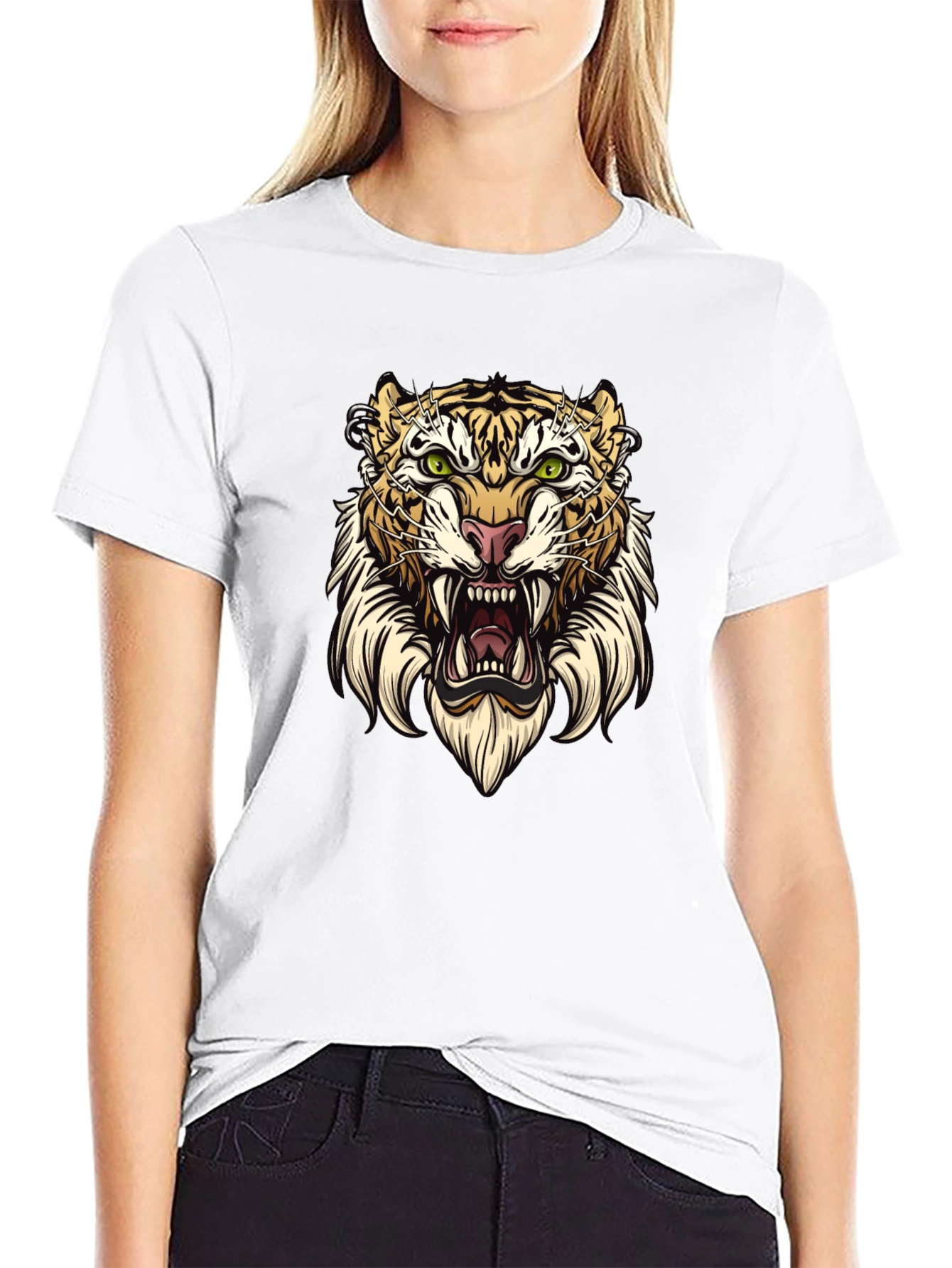 Black Tiger Graphic Tee - Black Cotton T-Shirt view 9