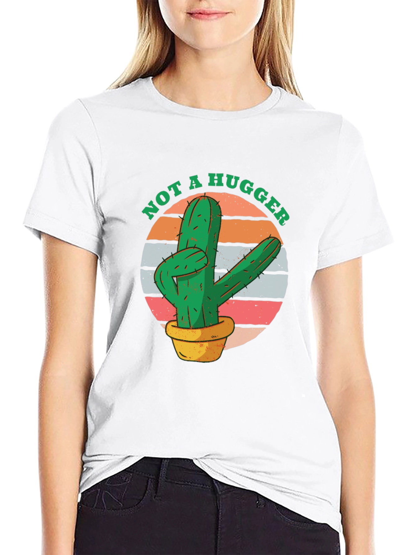 Black Not A Hugger Cactus Graphic Tee - Unisex Black T-Shirt view 9