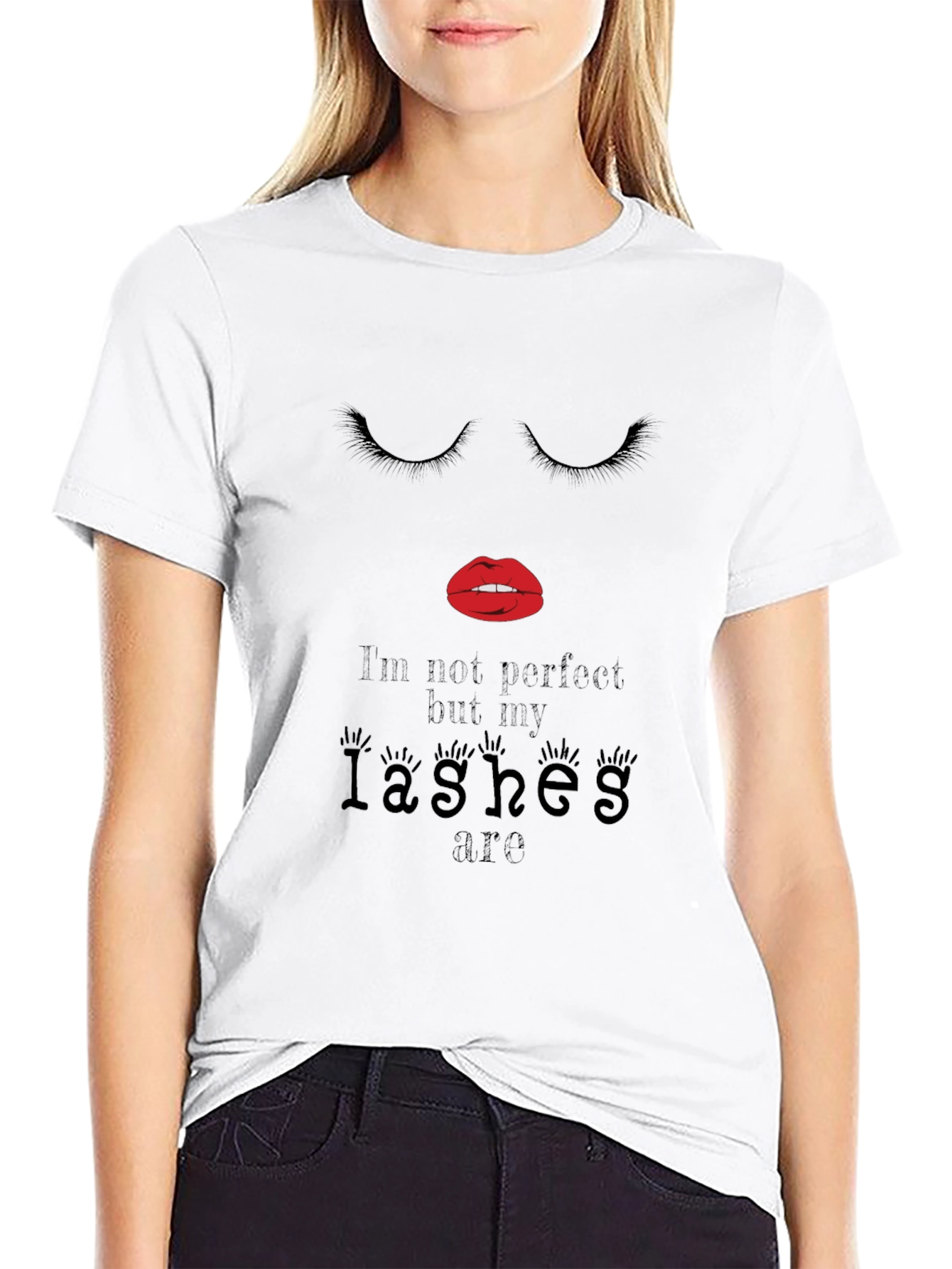 Black Womens Fashion Eyelashes Graphic Tee view 9