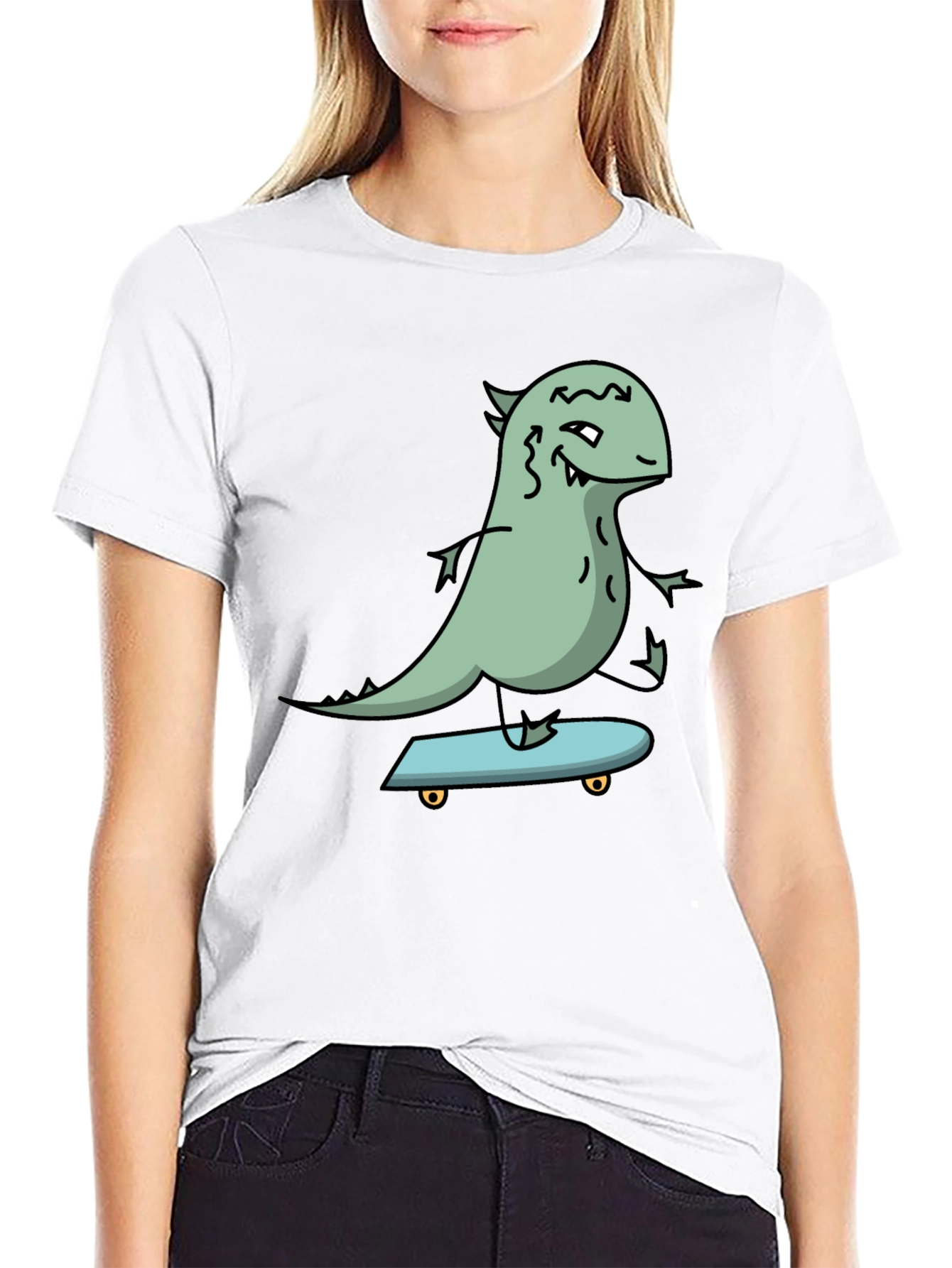 Black Dino Skateboarder Graphic Tee - Black Cotton T-Shirt view 9